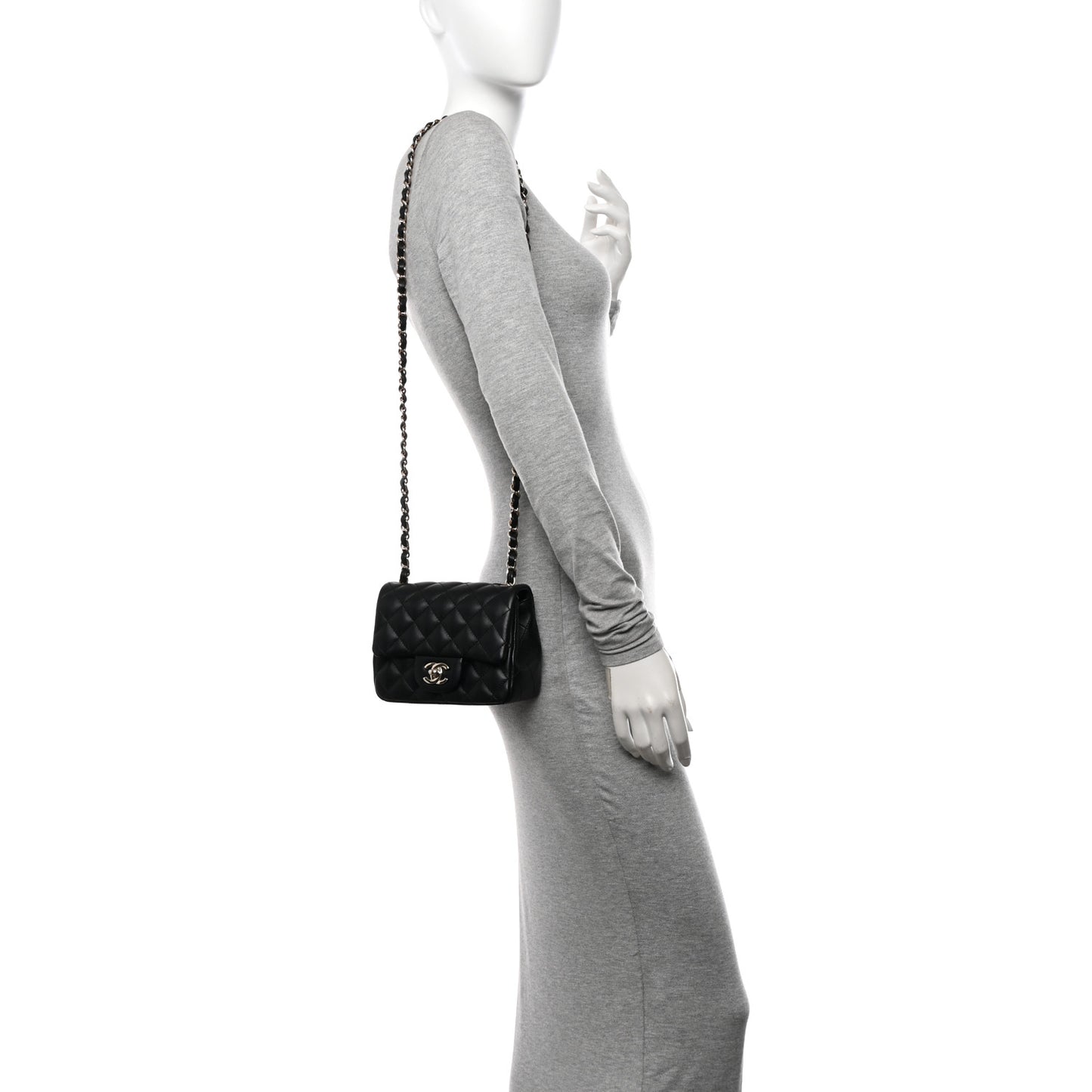 Lambskin Quilted Mini Square Flap Black