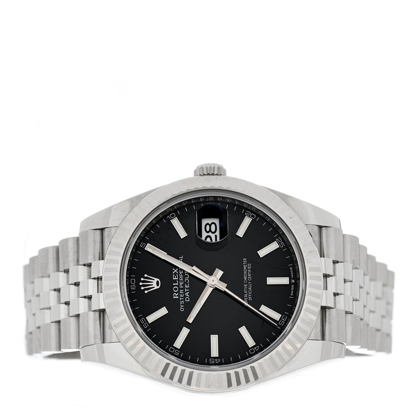 Stainless Steel 18K White Gold 41mm Oyster Perpetual Datejust Watch Black 126334