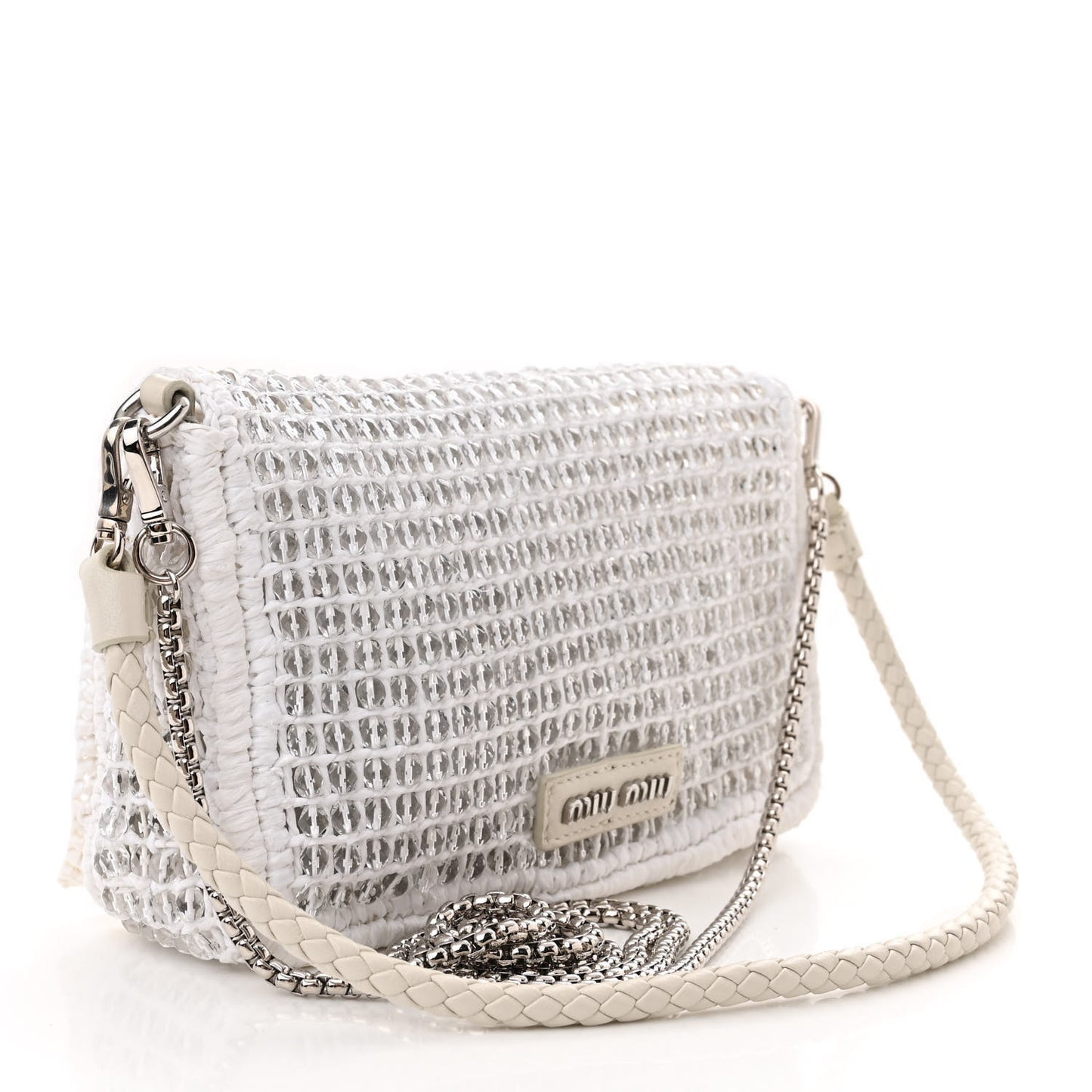 Raffia Beaded Flap Shoulder Flap White
