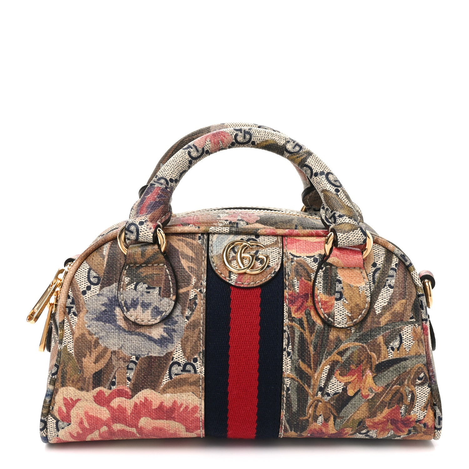 Gucci GG Supreme Monogram Water Flora Web Mini Ophidia Top Handle
