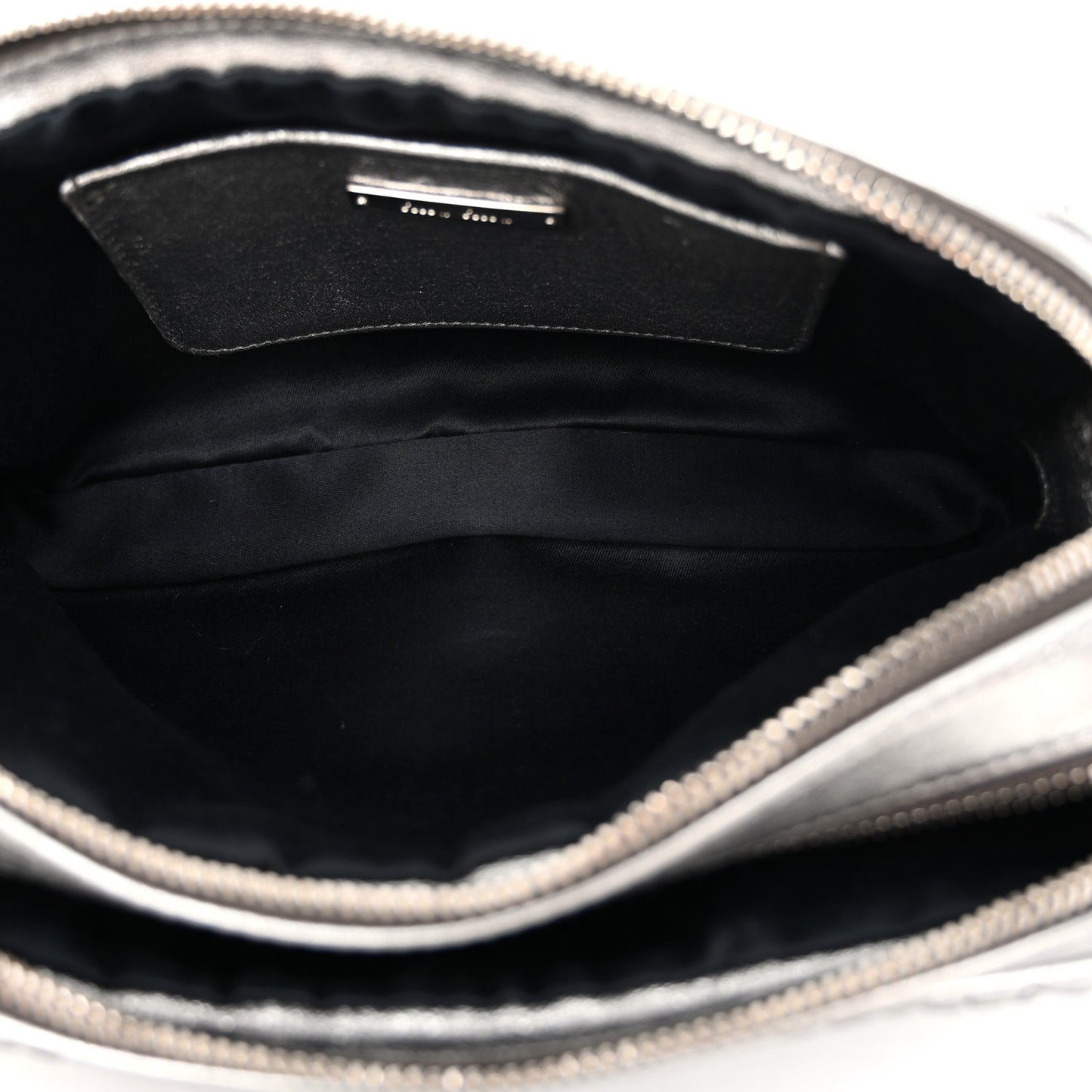 Metallic Nappa Matelasse Crystal Double Zip Pochette Cromo
