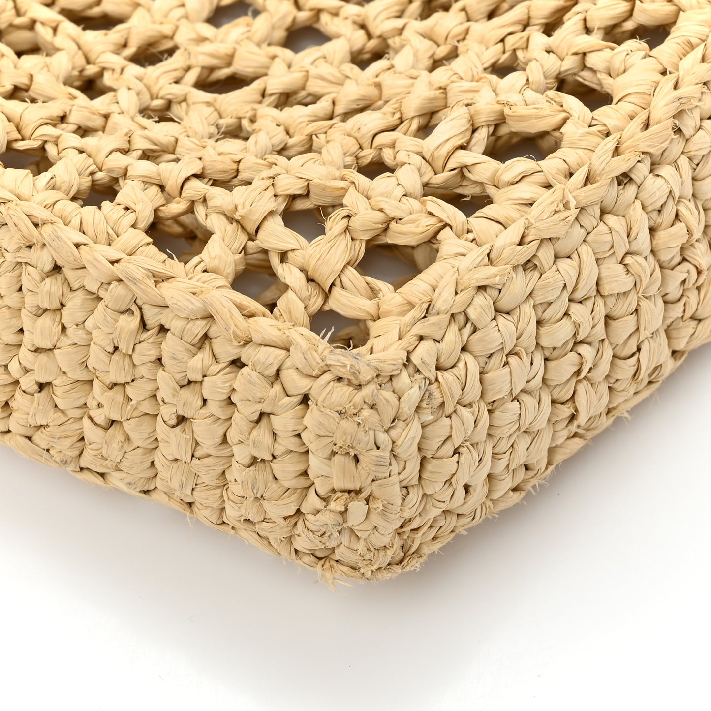 Yarn Raffia Effect Crochet Logo Embroidered Tote Bag Naturale