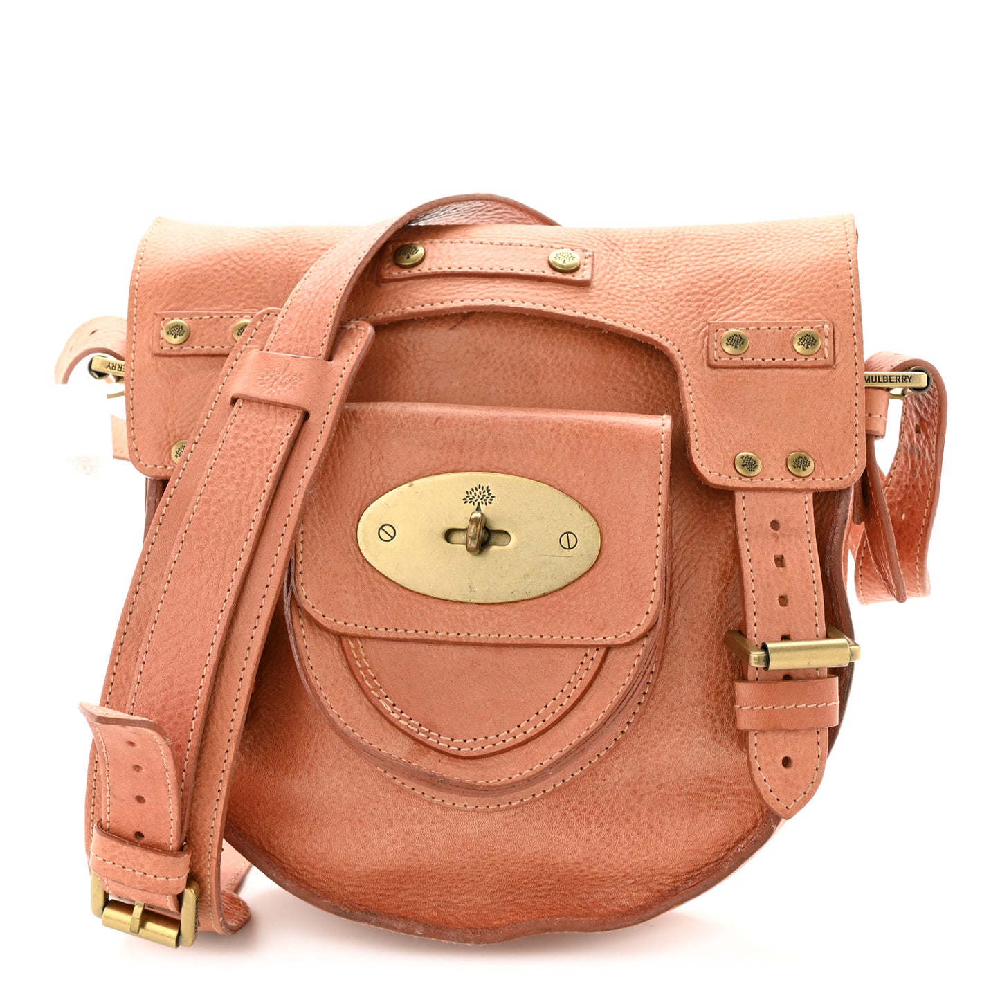 Small Grain Calfskin Messenger Crossbody Burnt Peach