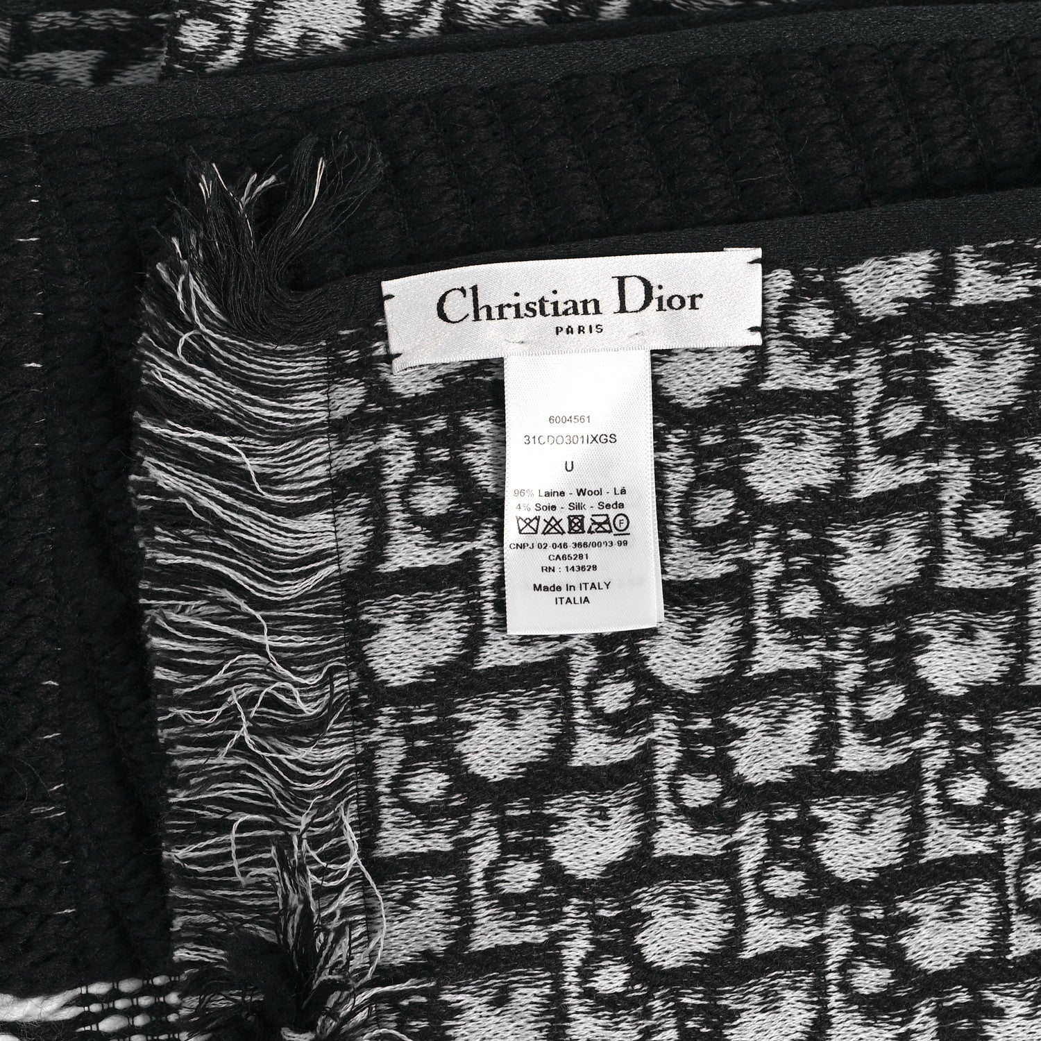 Christian Dior Wool Cashmere Oblique Scarf Navy 3 of 3