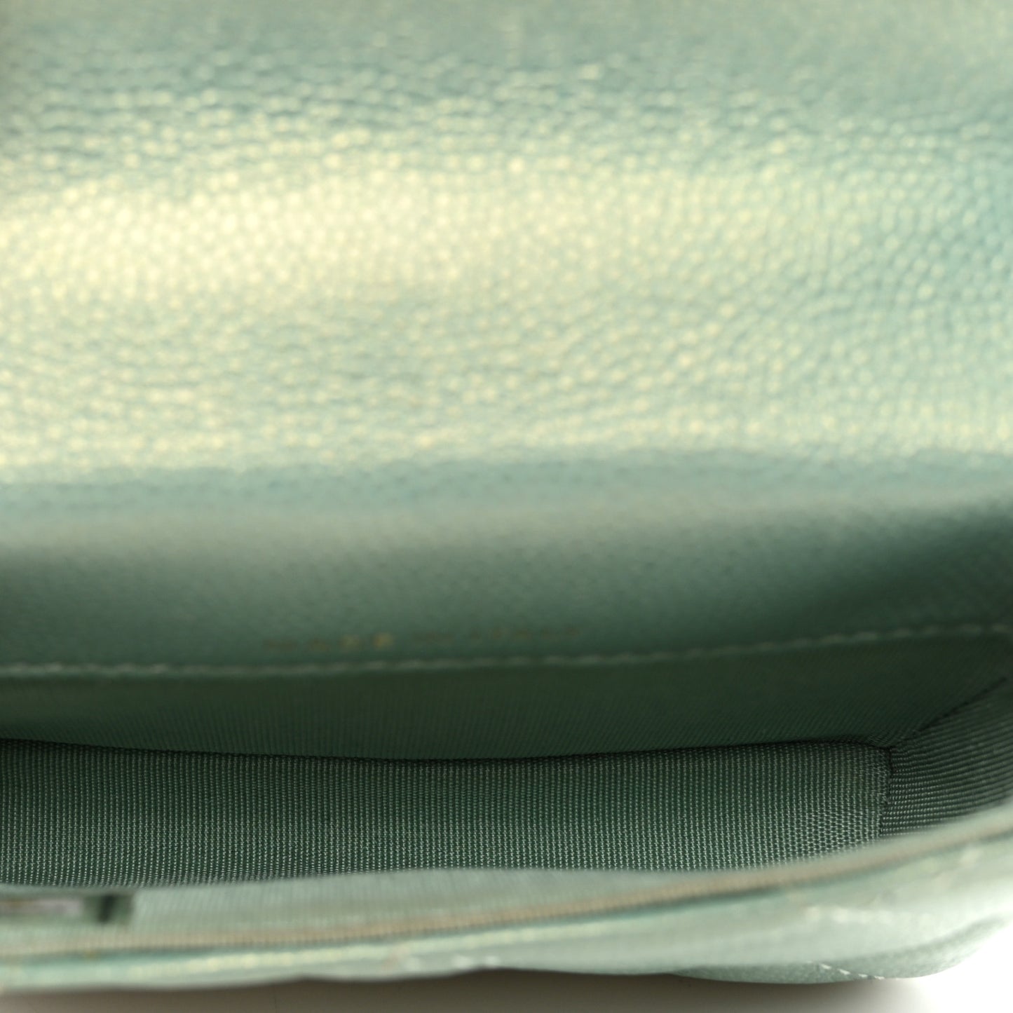Iridescent Caviar Quilted Pearl On Top Coin Purse With Chain Light Green