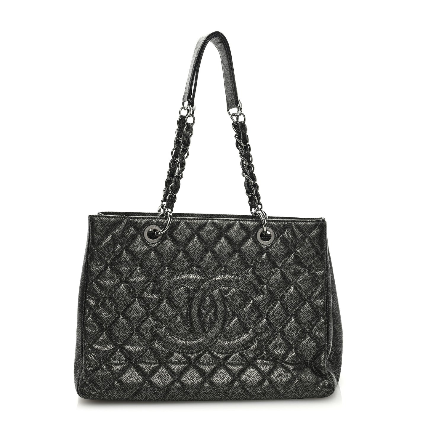 Metallic Caviar Quilted Grand Shopping Tote GST Dark Silver
