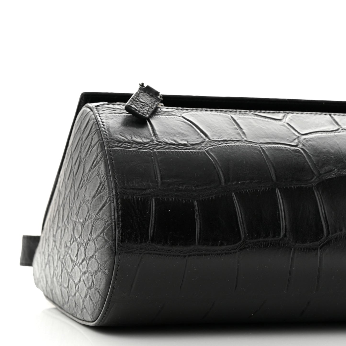 Calfskin Crocodile Embossed Medium Pandora Box Crossbody Bag Black