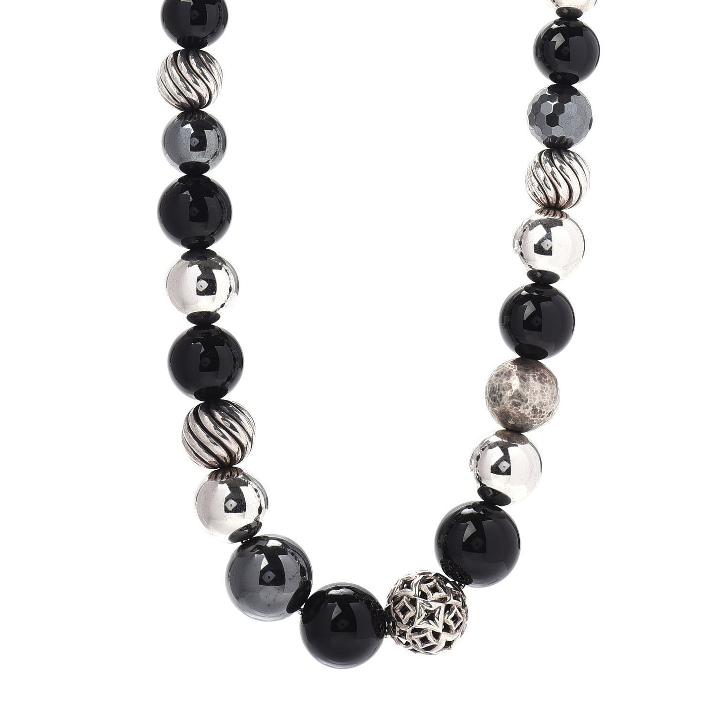 Sterling Silver Black Onyx Hematite Elements Long Necklace