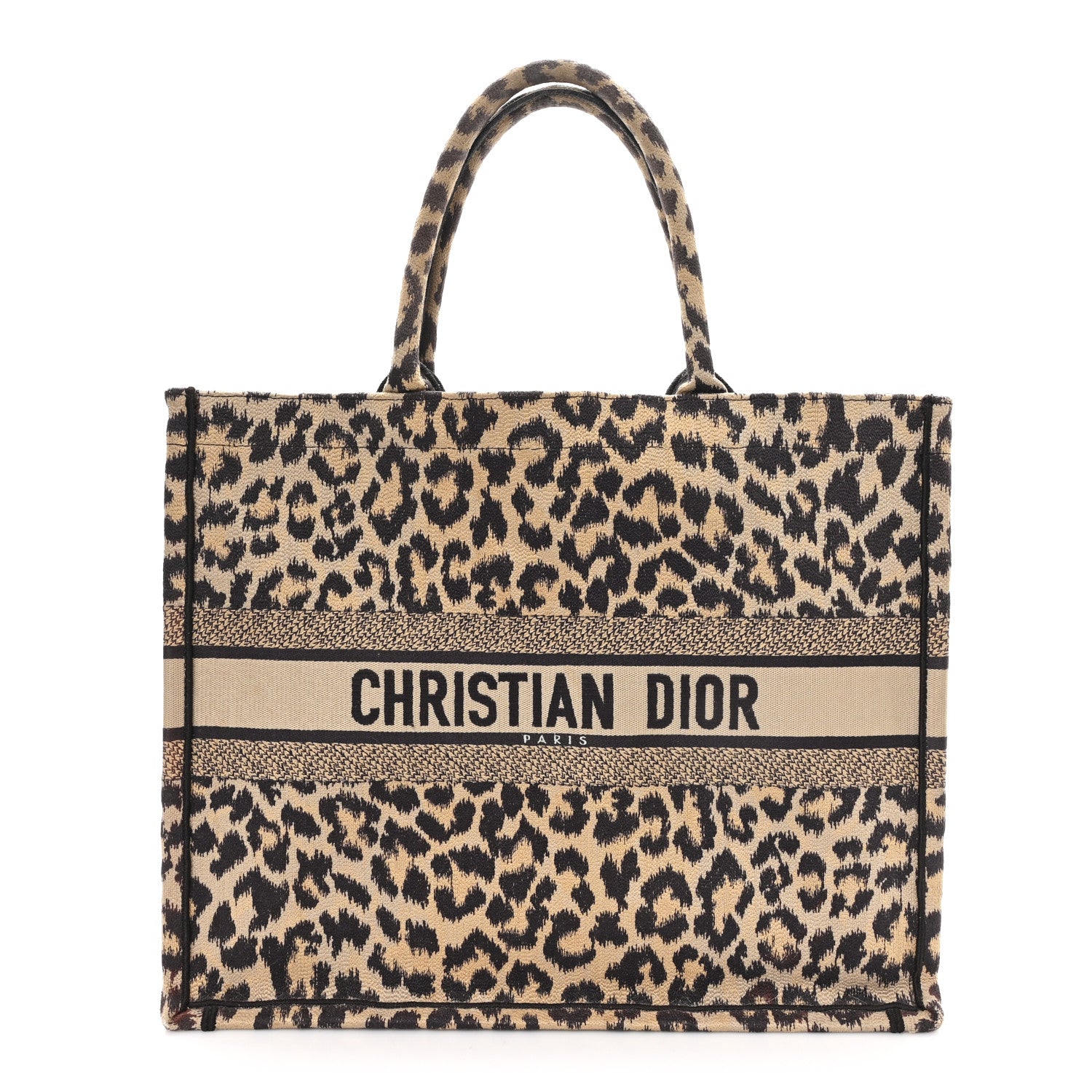Christian Dior Canvas Mizza Embroidered Large Leopard Book Tote