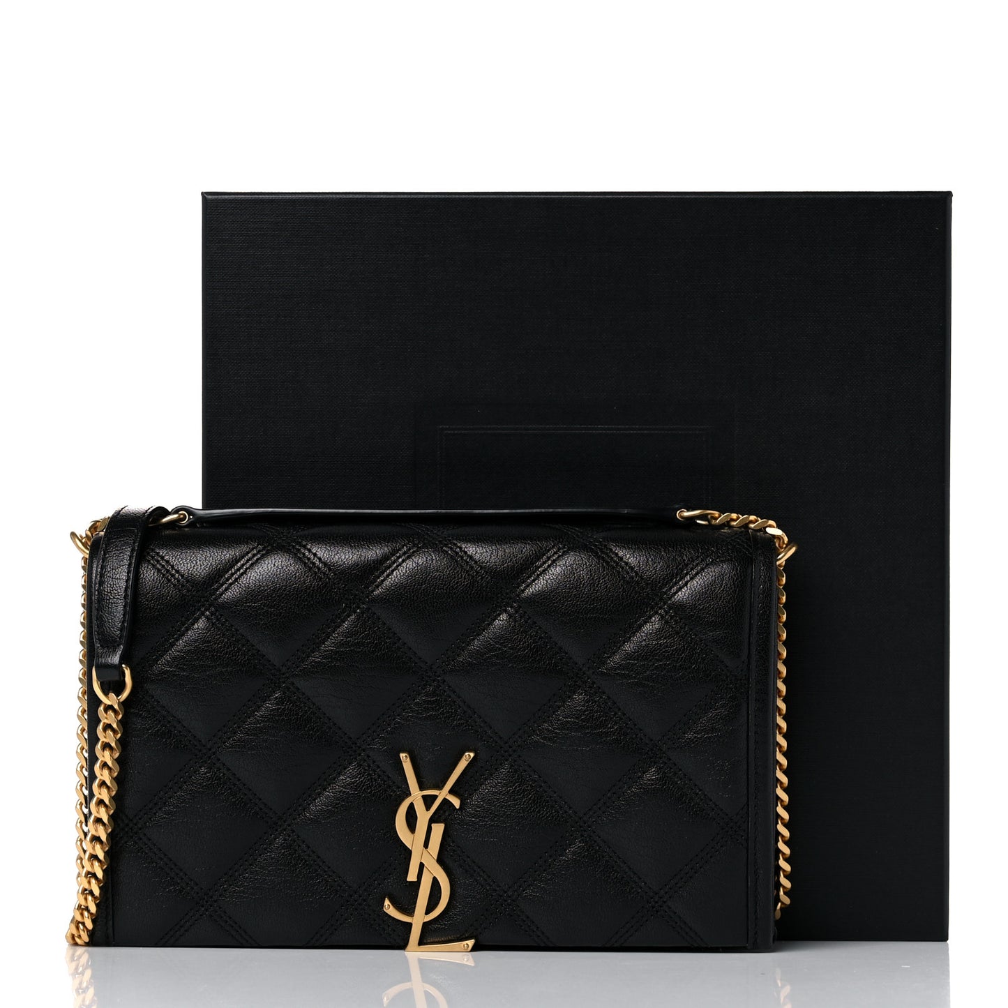 Lambskin Diamond Quilted Becky Chain Wallet Black