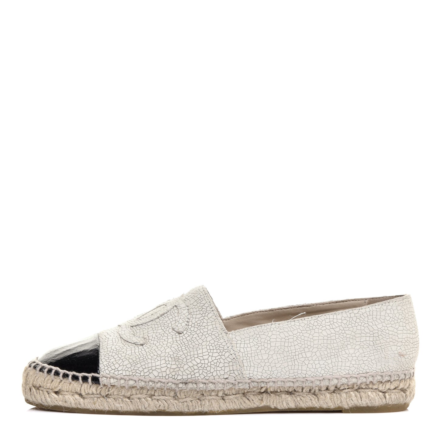 Crackled Calfskin Espadrilles 40 Light Beige Black