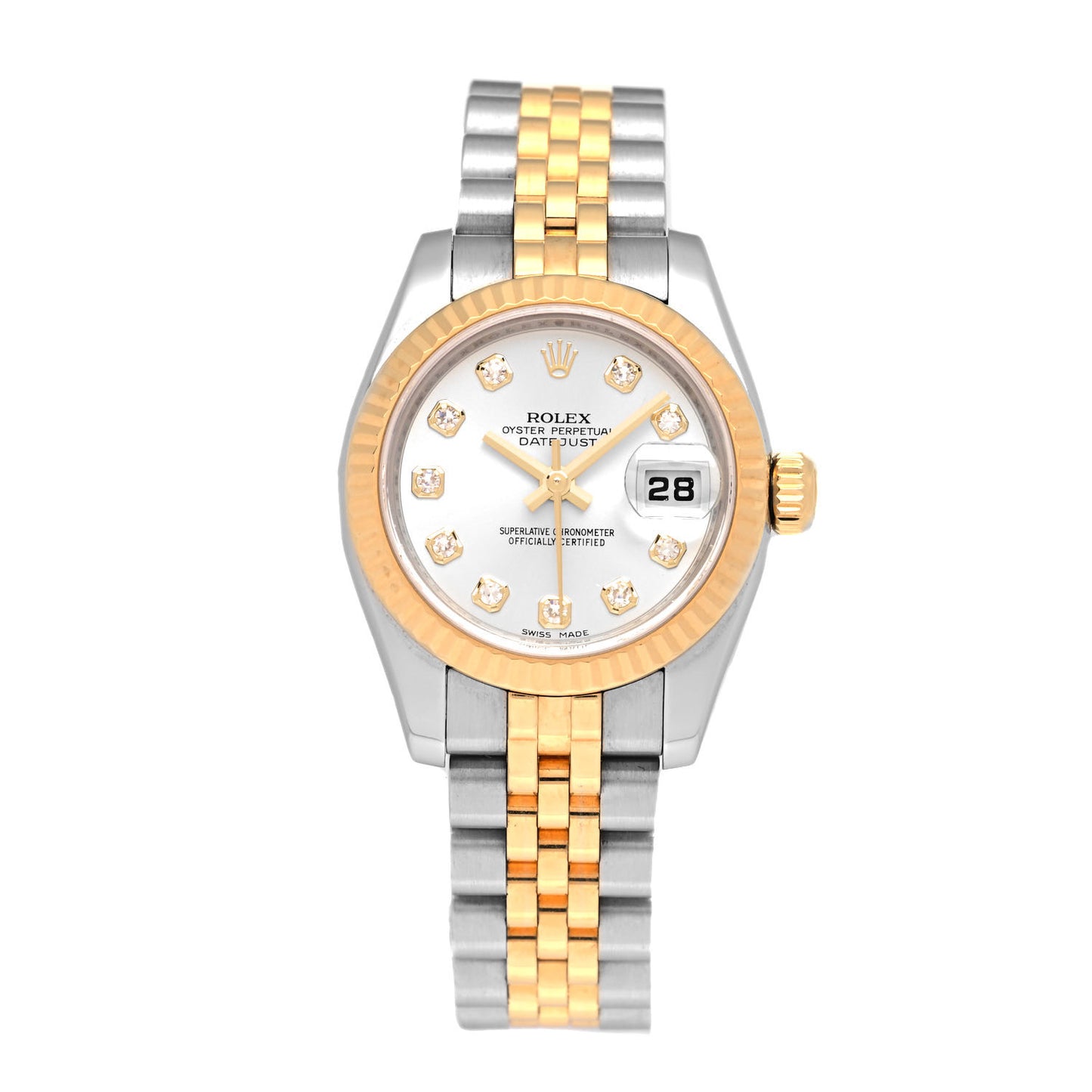Stainless Steel 18K Yellow Gold Diamond 26mm Oyster Perpetual Datejust Watch Silver 179173