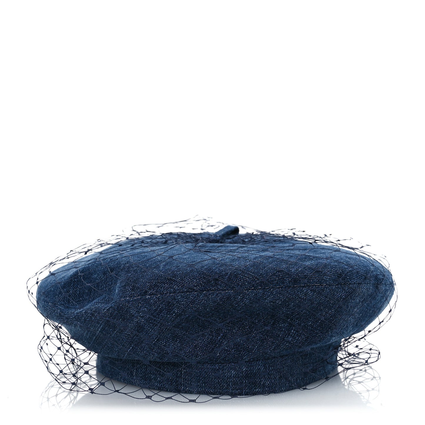 Cotton Denim Arty Beret Cap With Veil 57 Blue