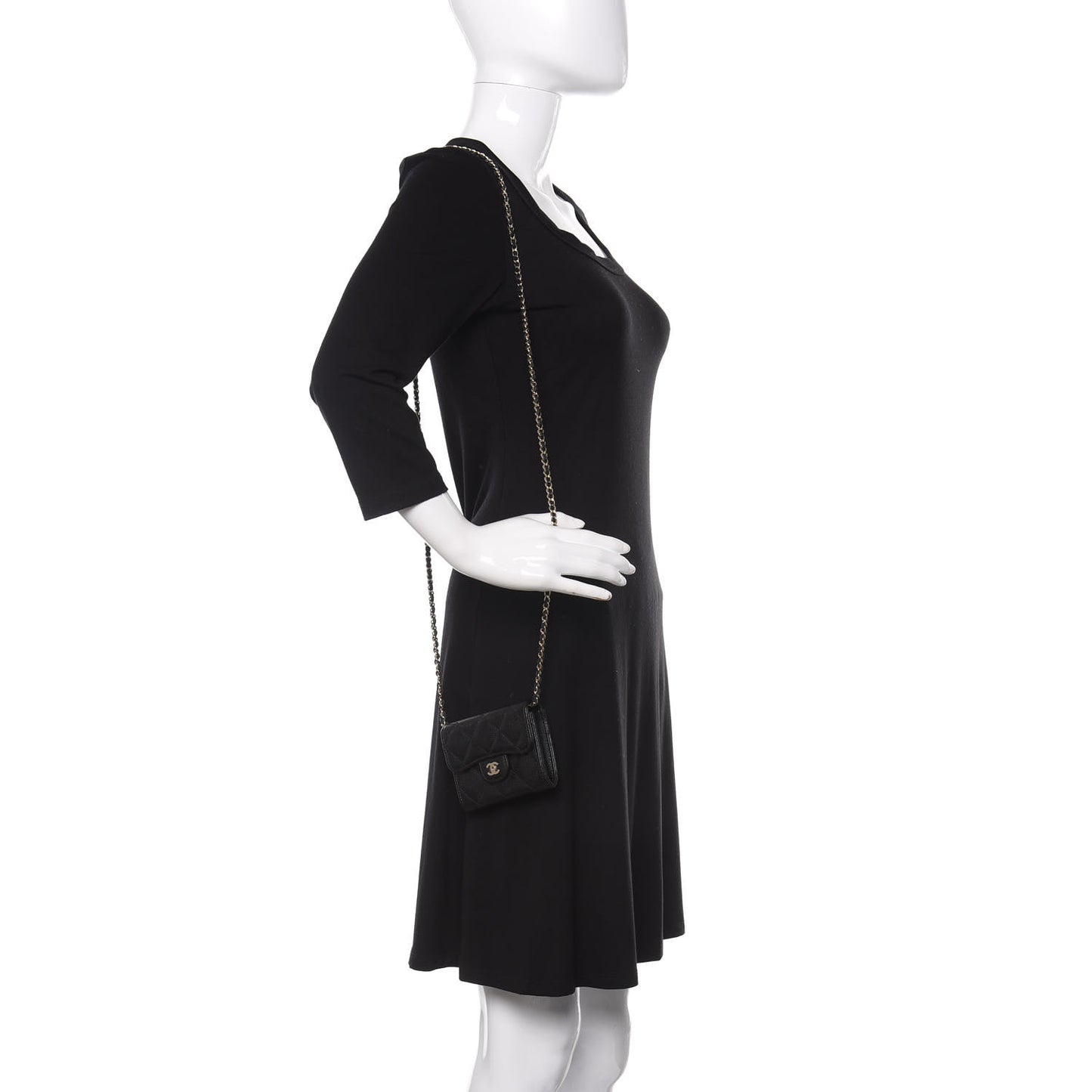 Caviar Quilted Flap Card Holder On Chain Black