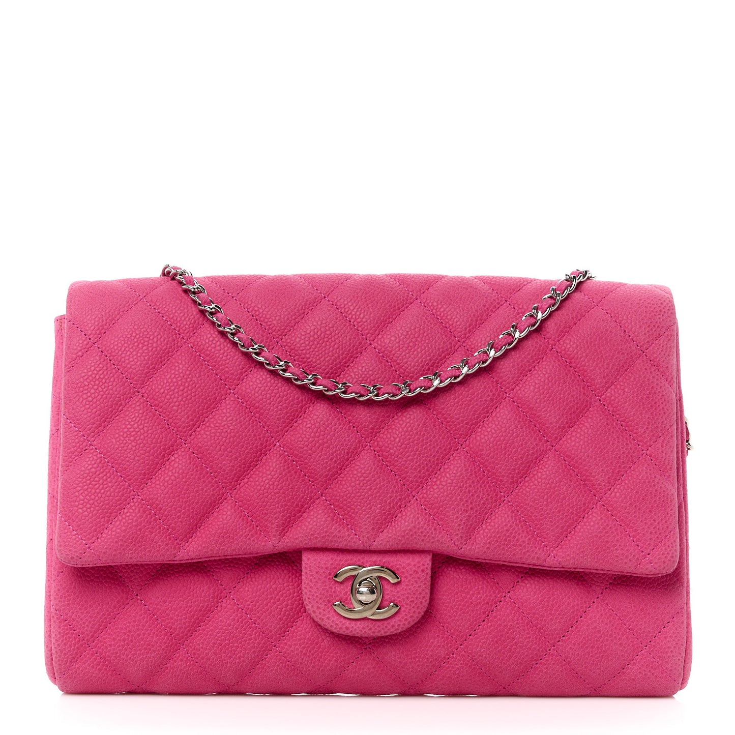 Iridescent Caviar Quilted Clutch with Chain Flap Pink