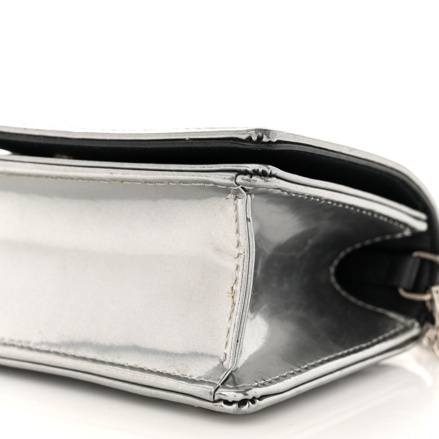 Metallic Patent Micro-Cannage Baby Diorama Flap Bag Silver