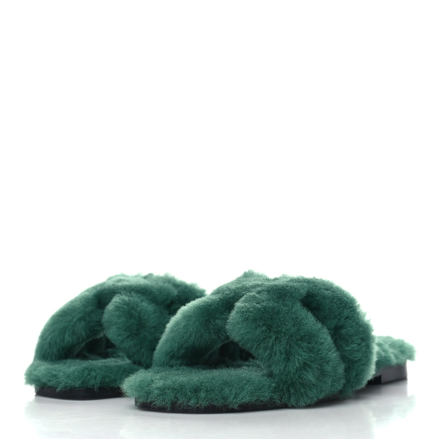 Hermes Woolskin Oran Sandals 36 Vert Anglais 3 of 8