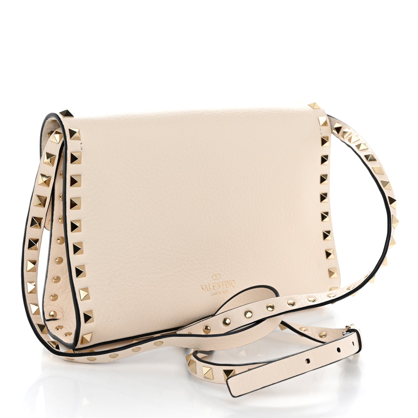 Vitello Medium Rockstud Flip Lock Crossbody Bag Light Ivory