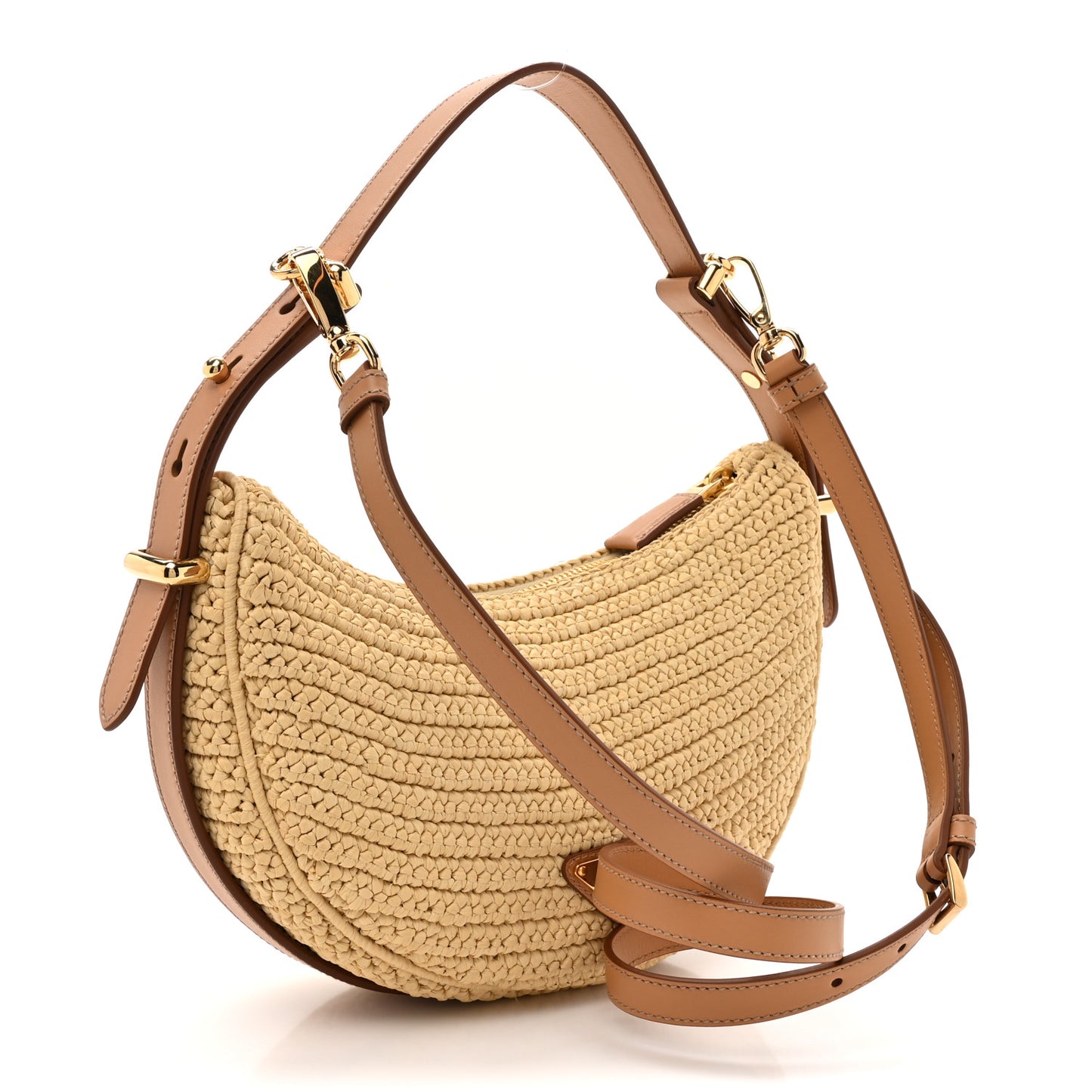 Yarn Raffia Effect Crochet Arque Shoulder Bag Natural