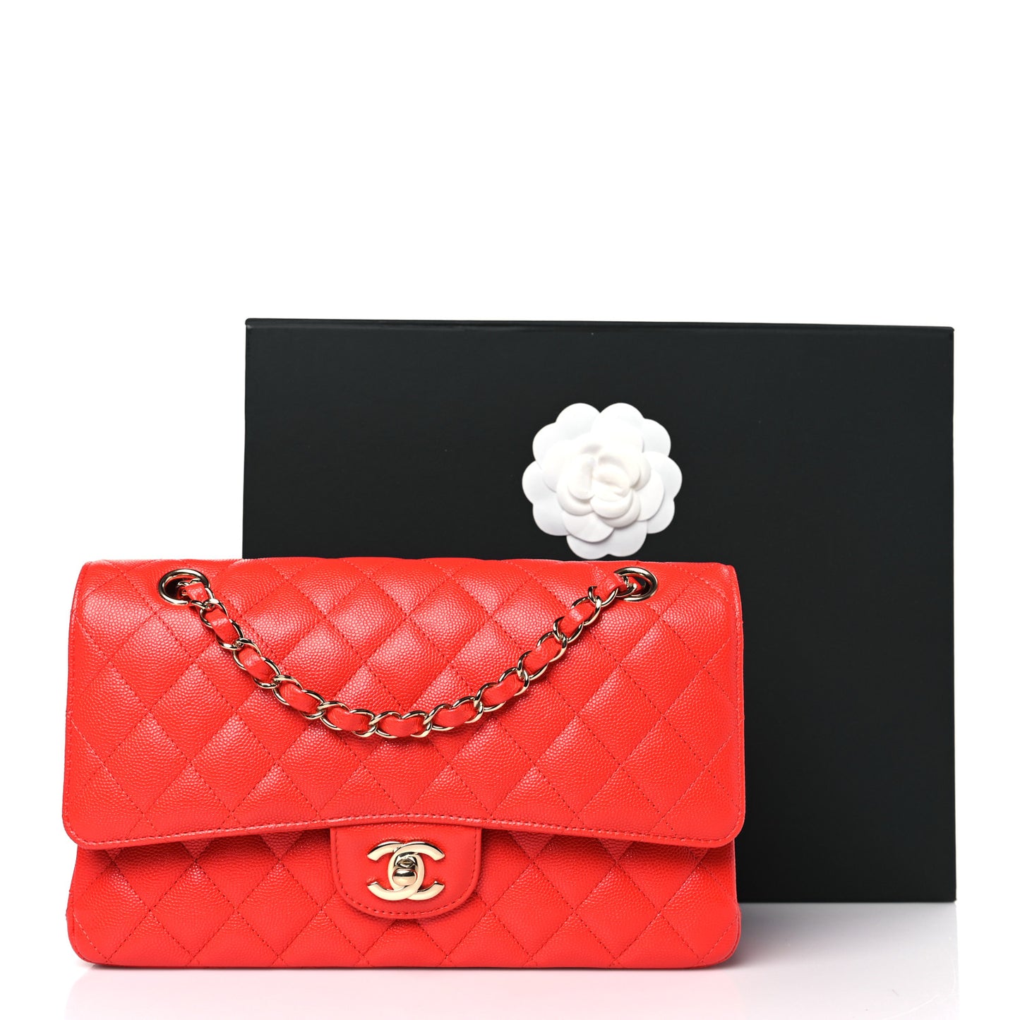 Caviar Quilted Medium Double Flap Red