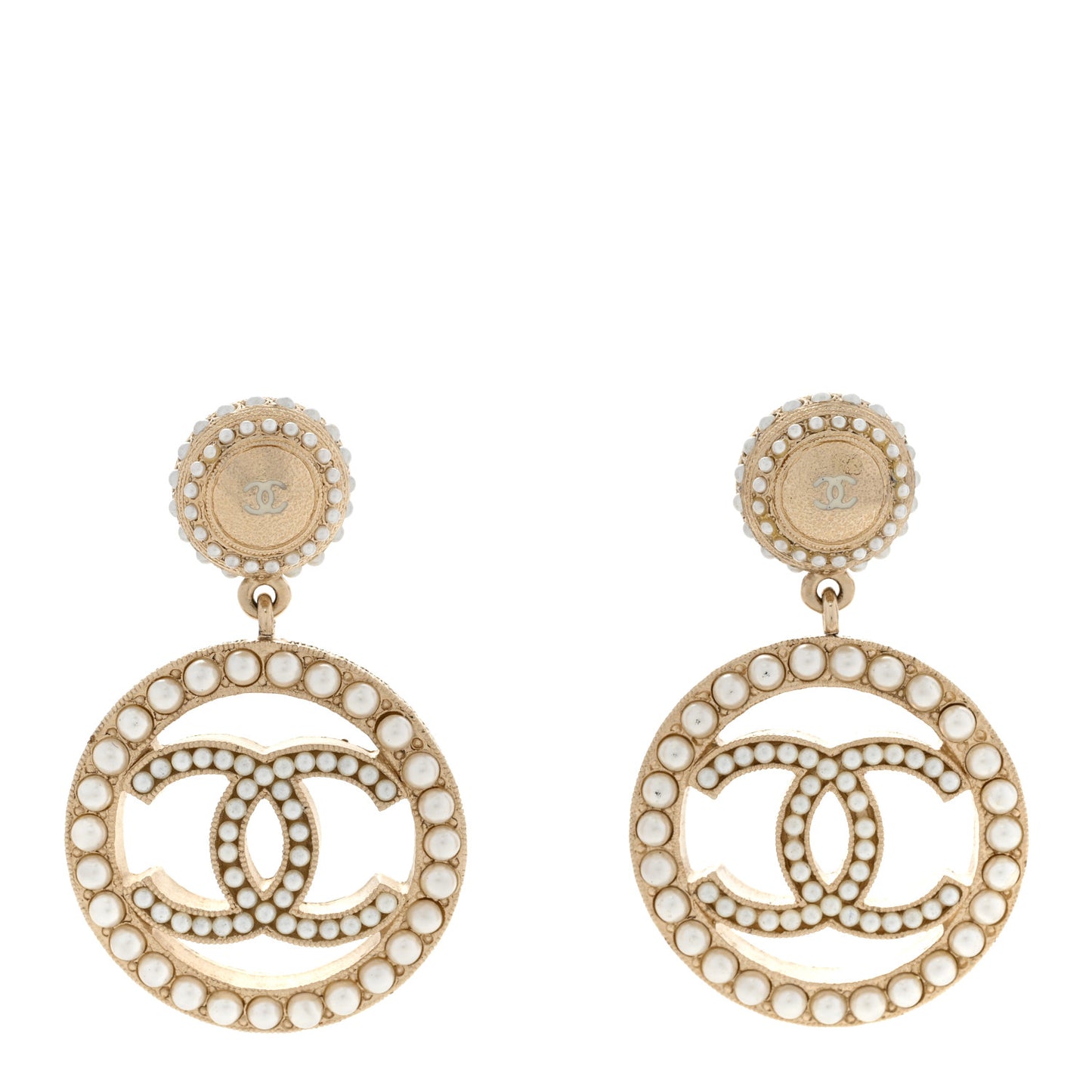 Pearl CC Drop Earrings Light Gold