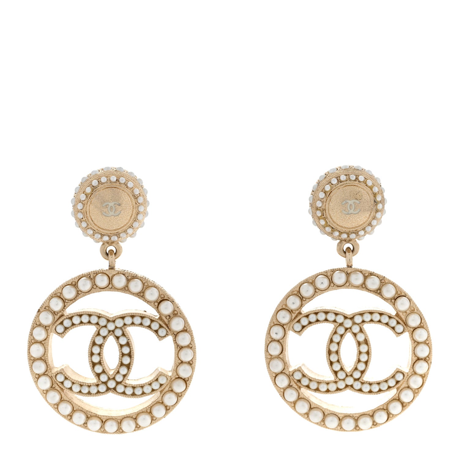 Chanel Pearl CC Drop Earrings Light Gold 1 of 7