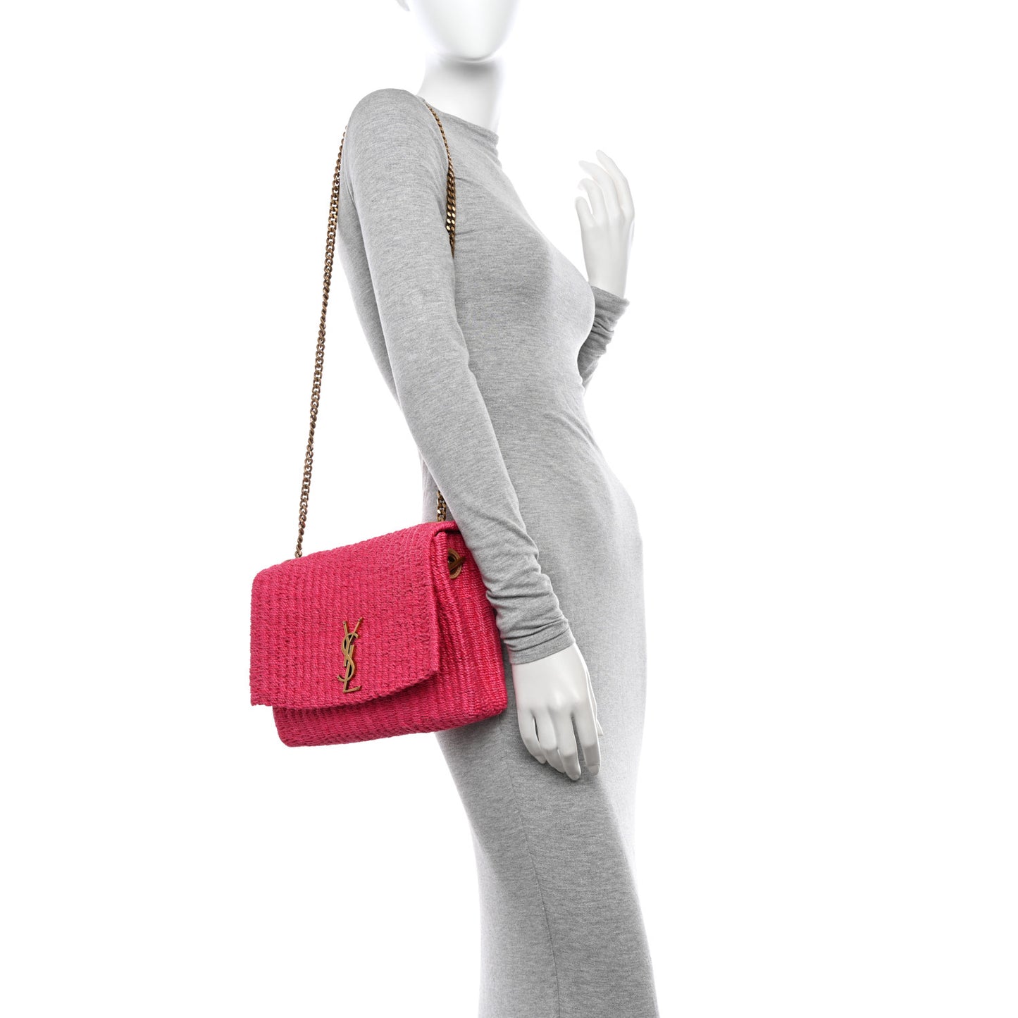 Raffia Medium Monogram Kate Satchel Pink Glow
