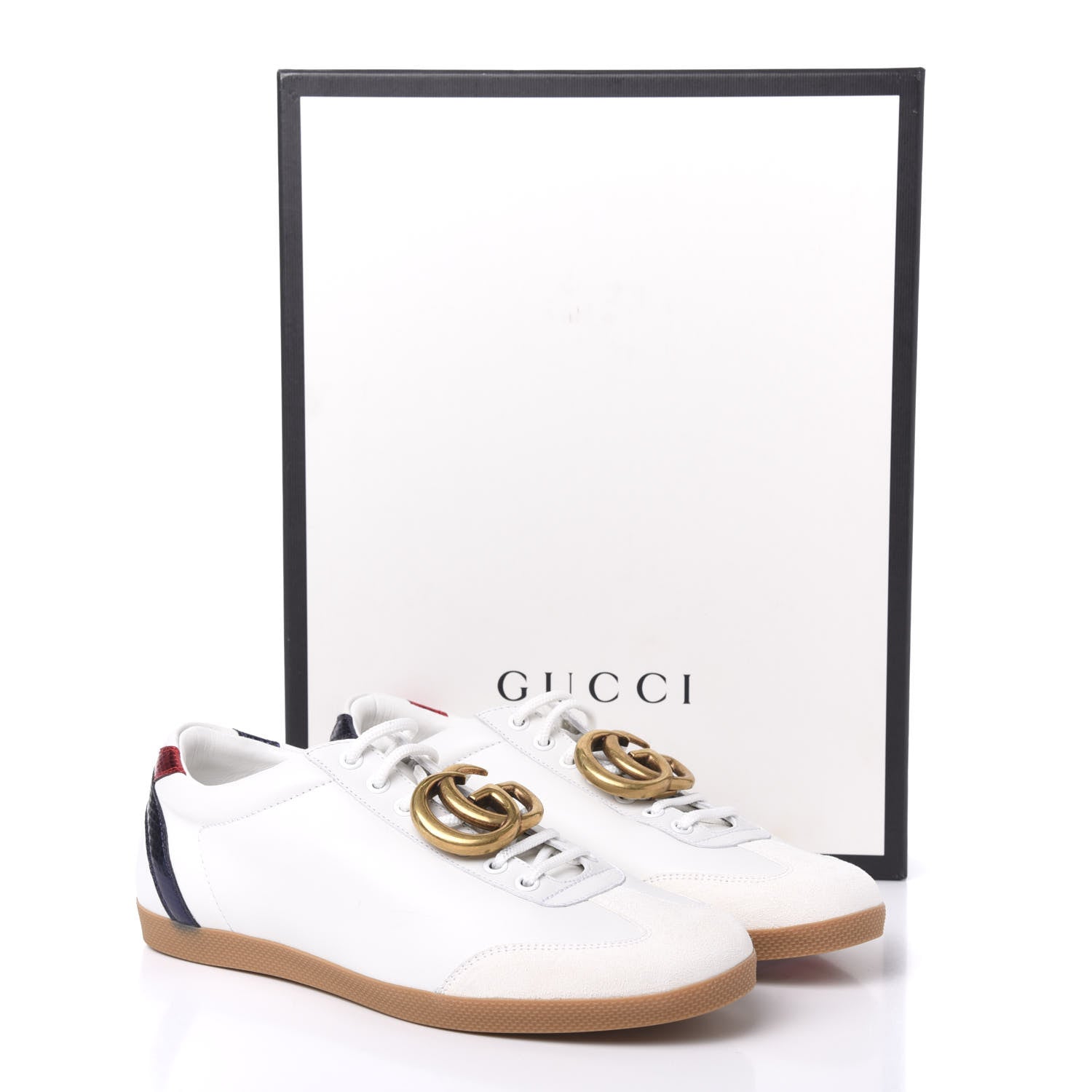 Gucci Calfskin Metallic Ayers Mens Bambi GG Sneakers 8.5 Great White Notte Red 9 of 9