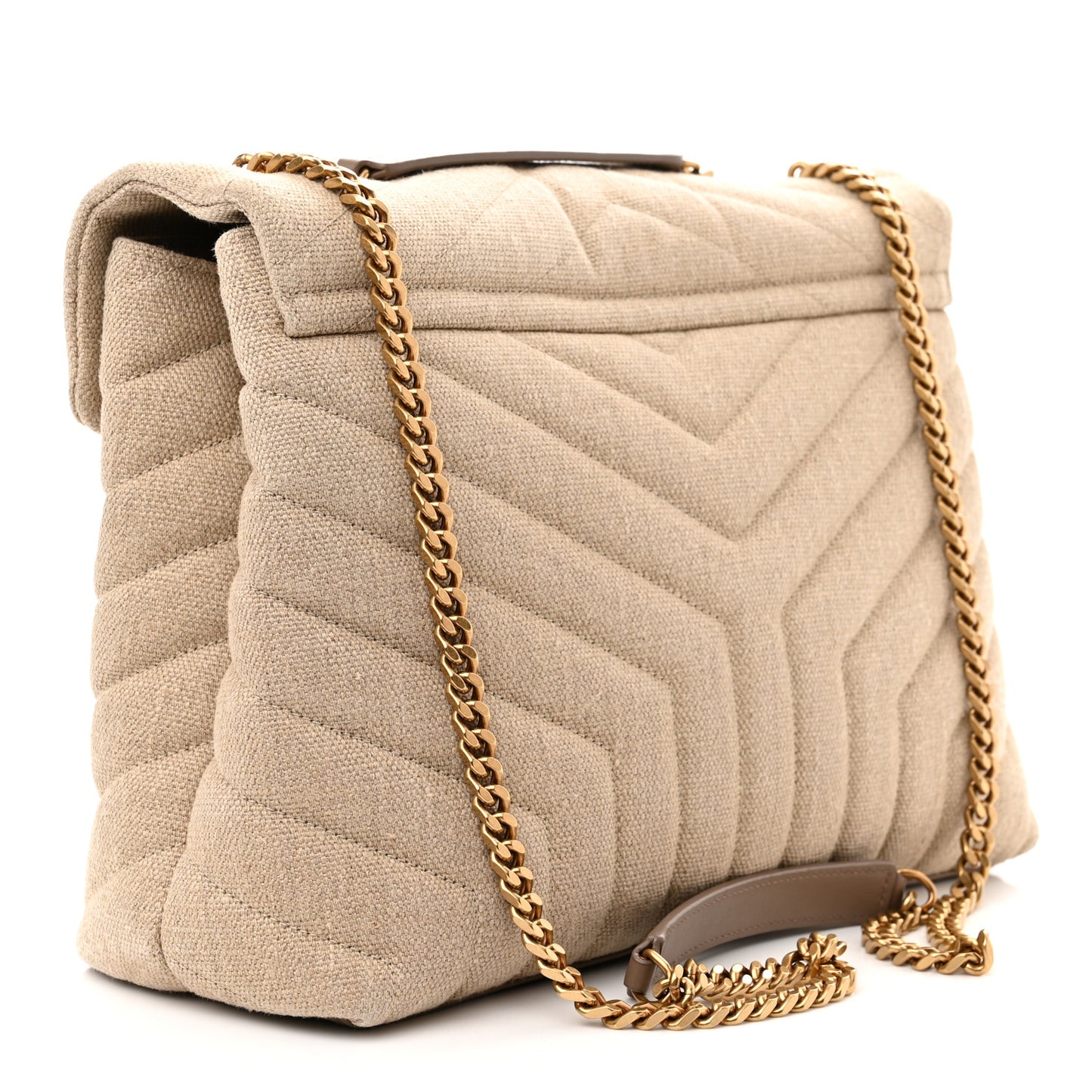 Linen Y Quilted Monogram Medium Loulou Chain Satchel Natural Taupe