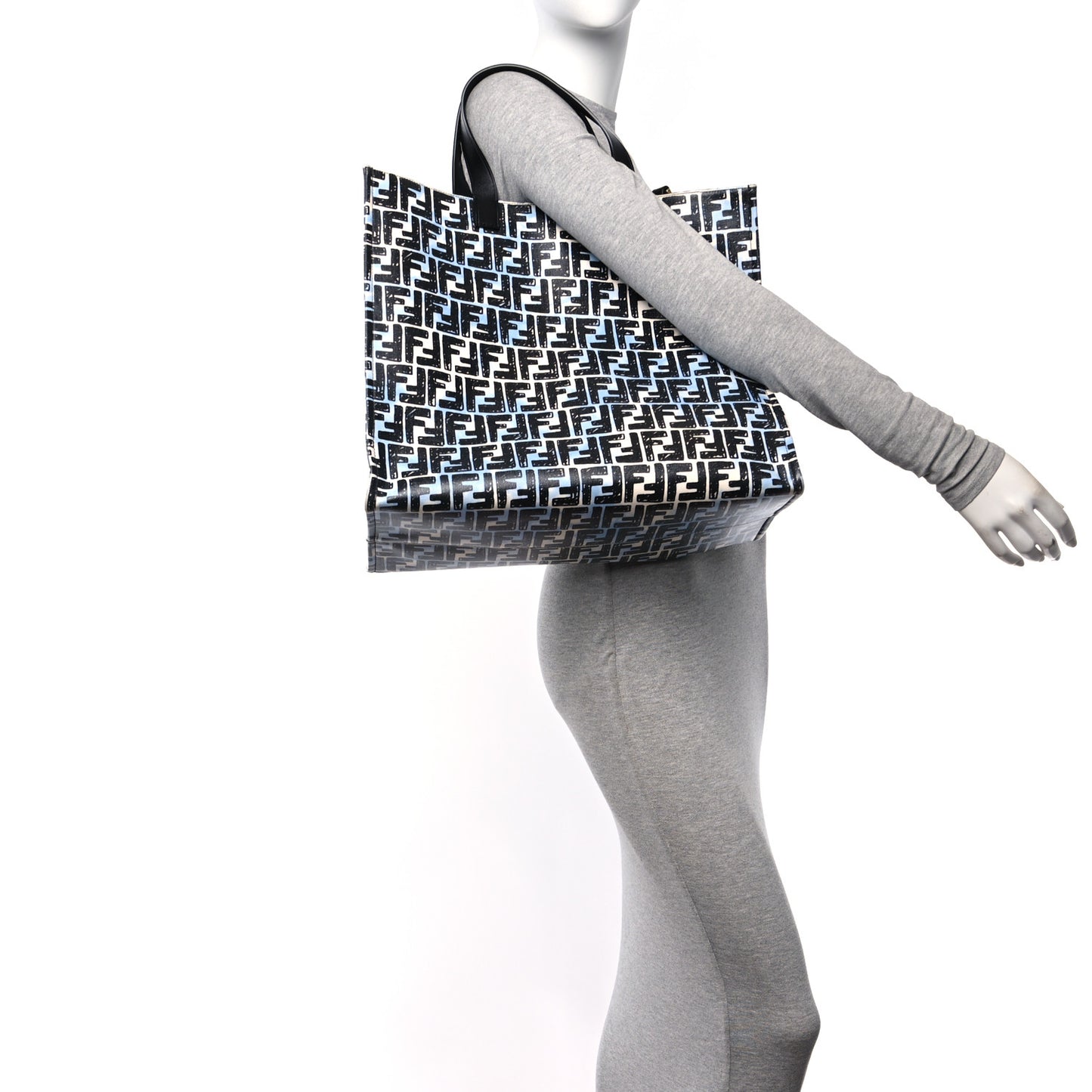 X JOSHUA VIDES Coated Canvas FF Cloudy Shopping Tote White Celeste Black