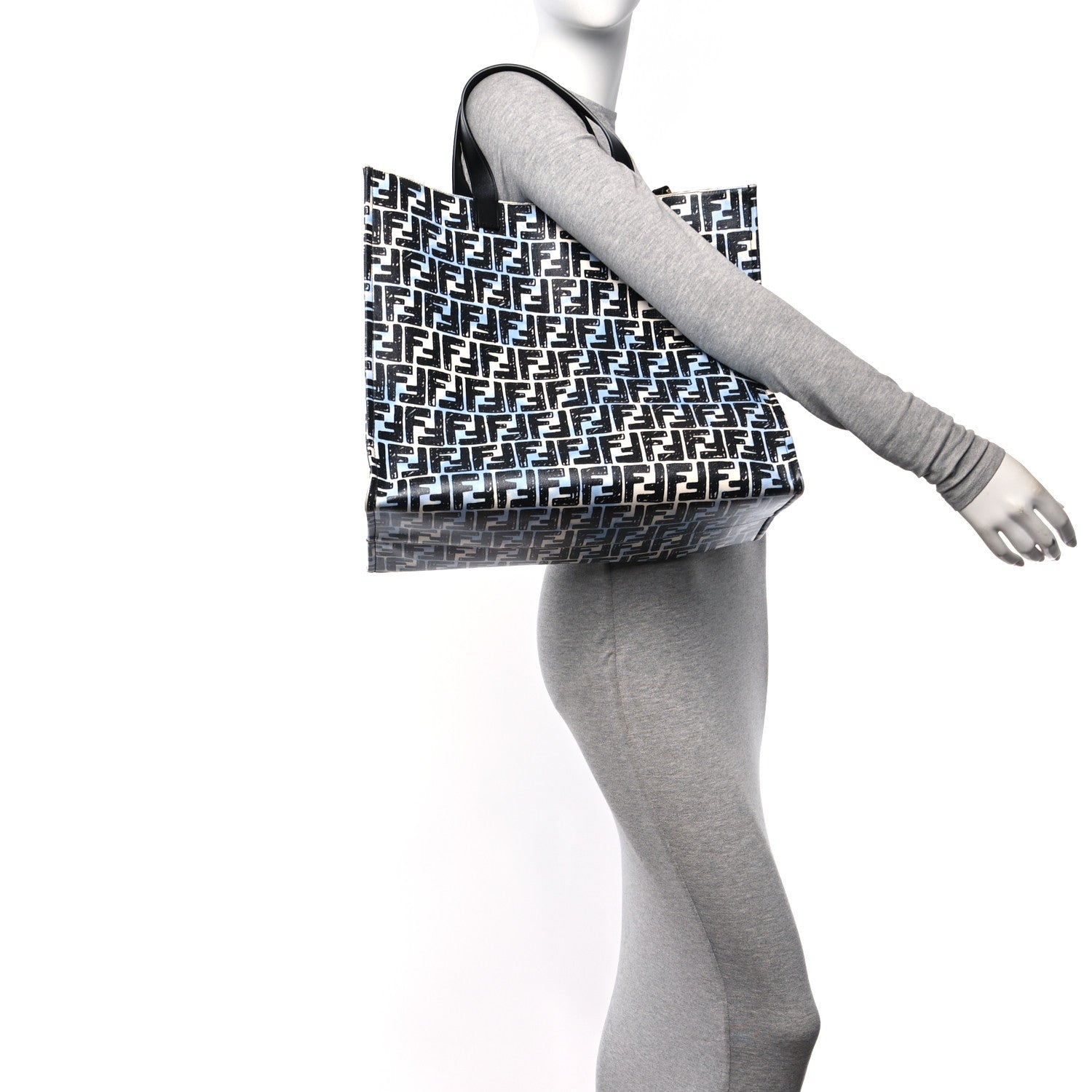 Fendi X JOSHUA VIDES Coated Canvas FF Cloudy Shopping Tote White Celeste Black 2 of 12