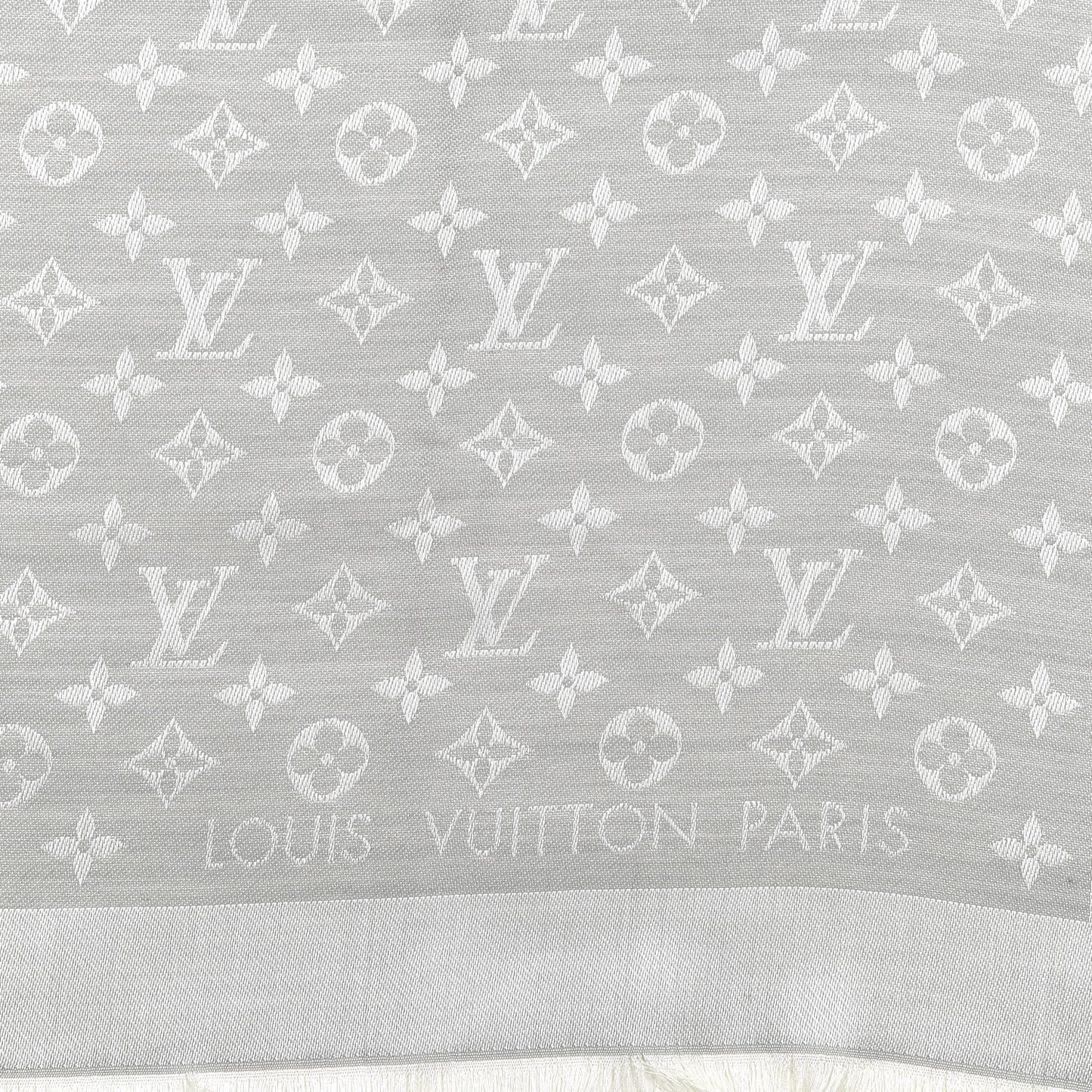 Silk Wool Monogram Denim Shawl Pearl Gray