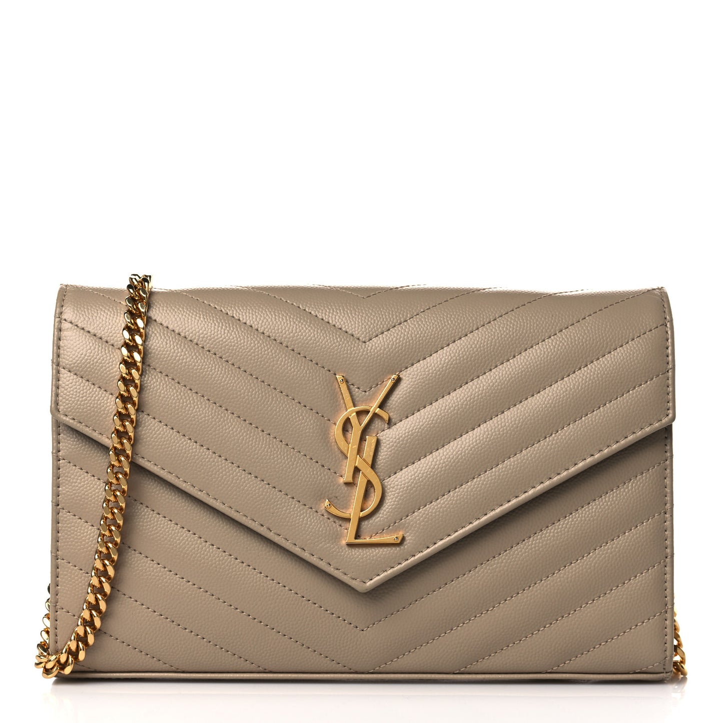 Grain De Poudre Matelasse Chevron Monogram Envelope Chain Wallet Nude Powder