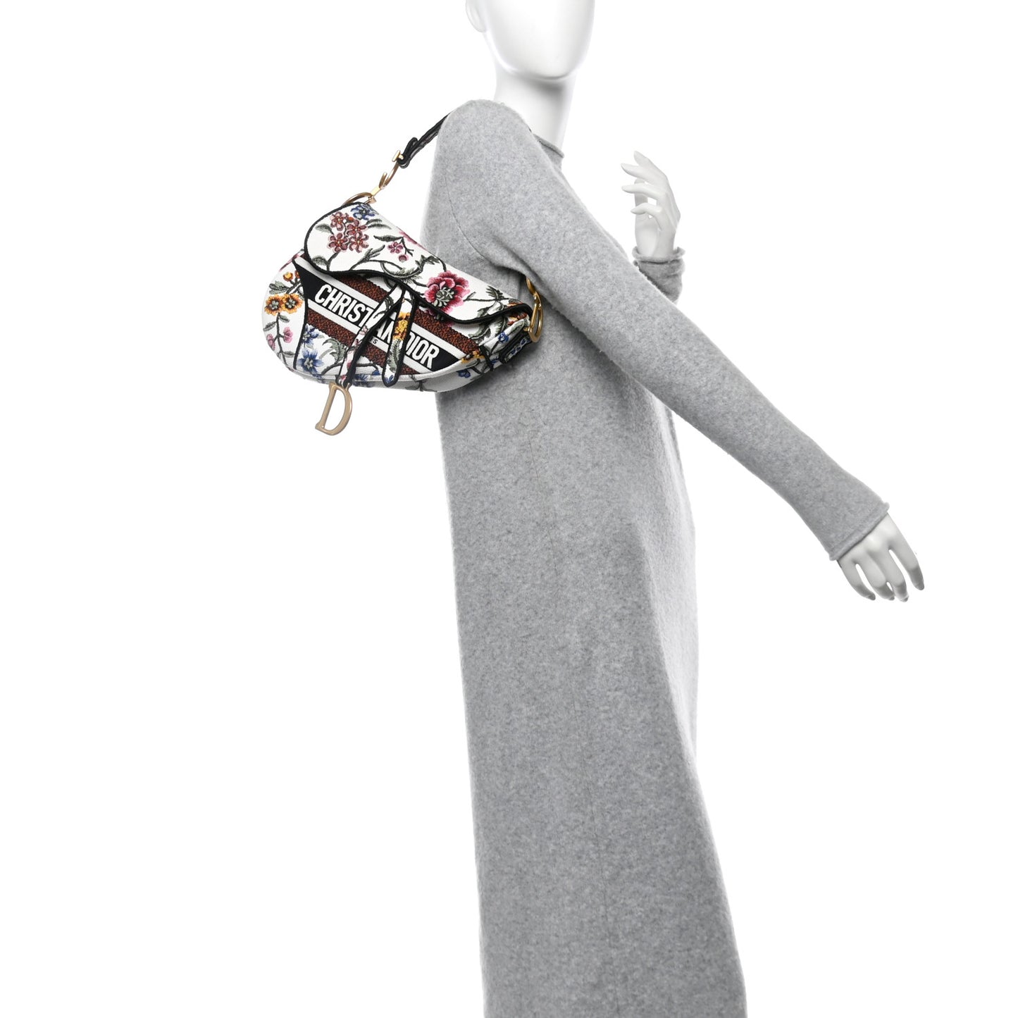 Canvas Embroidered Petites Fleurs Saddle Bag White Multicolor