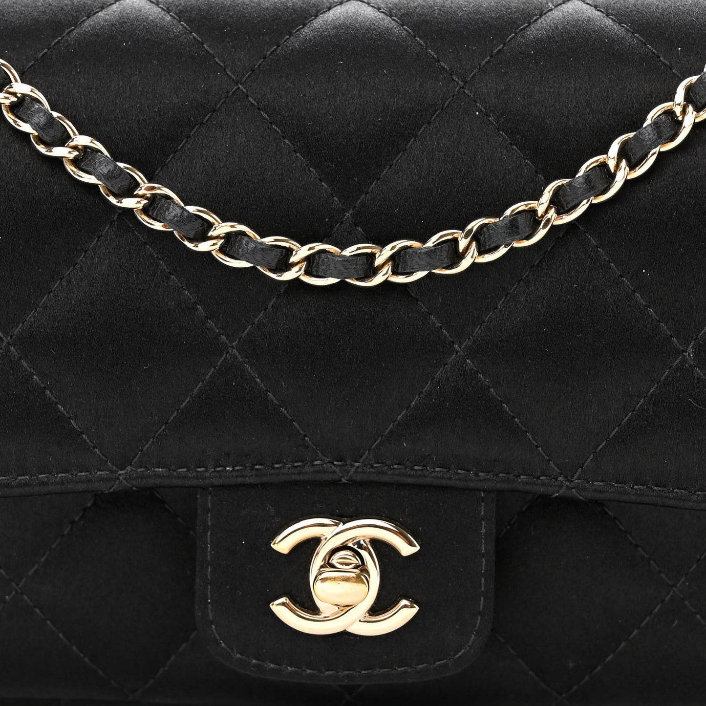 Satin Quilted Mini Rectangular Flap Black
