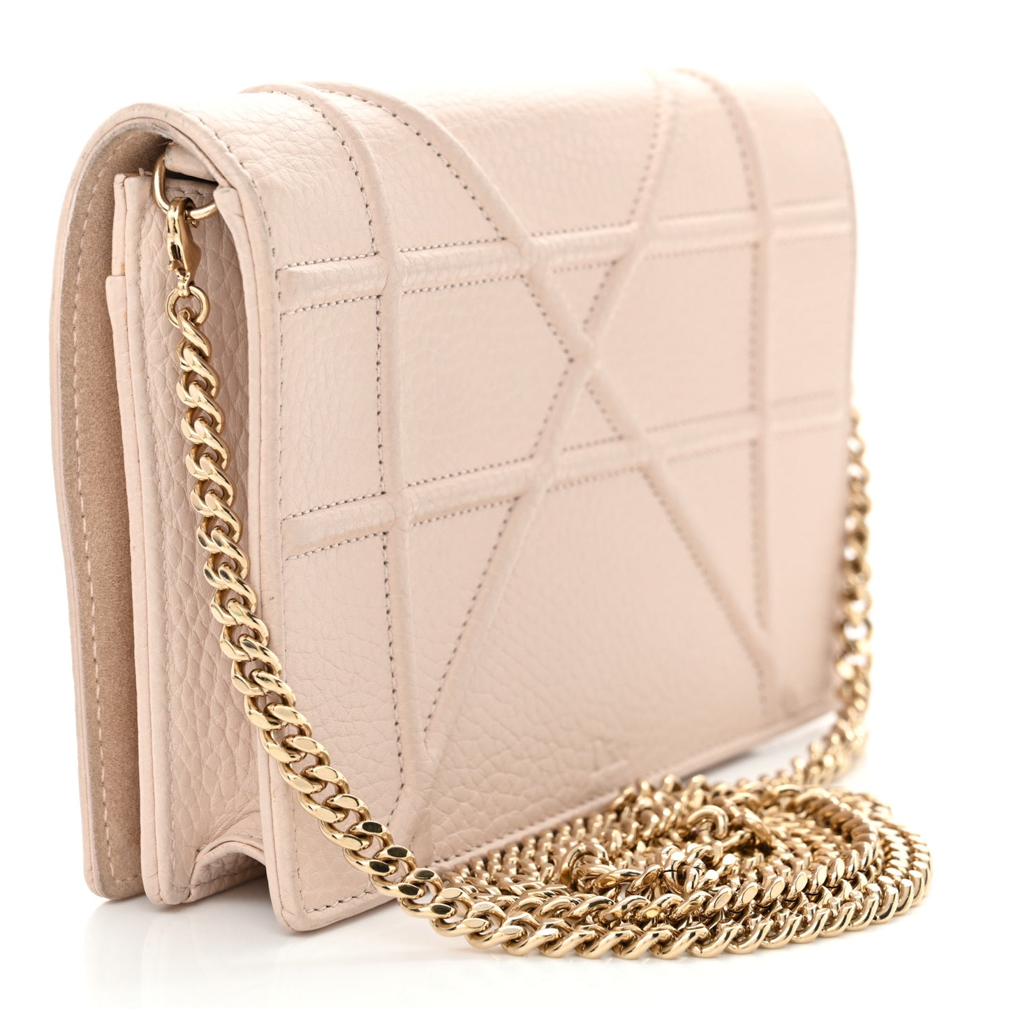 Grained Calfskin Diorama Wallet on Chain Pouch Rose Poudre