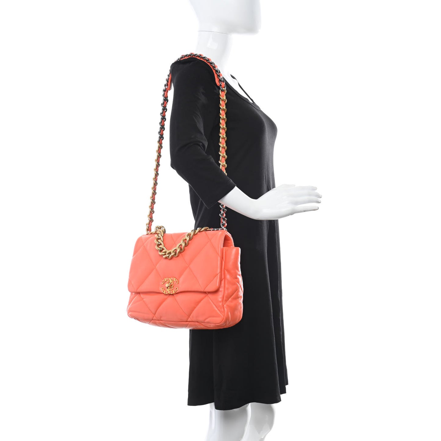Lambskin Quilted Large Chanel 19 Flap Orange