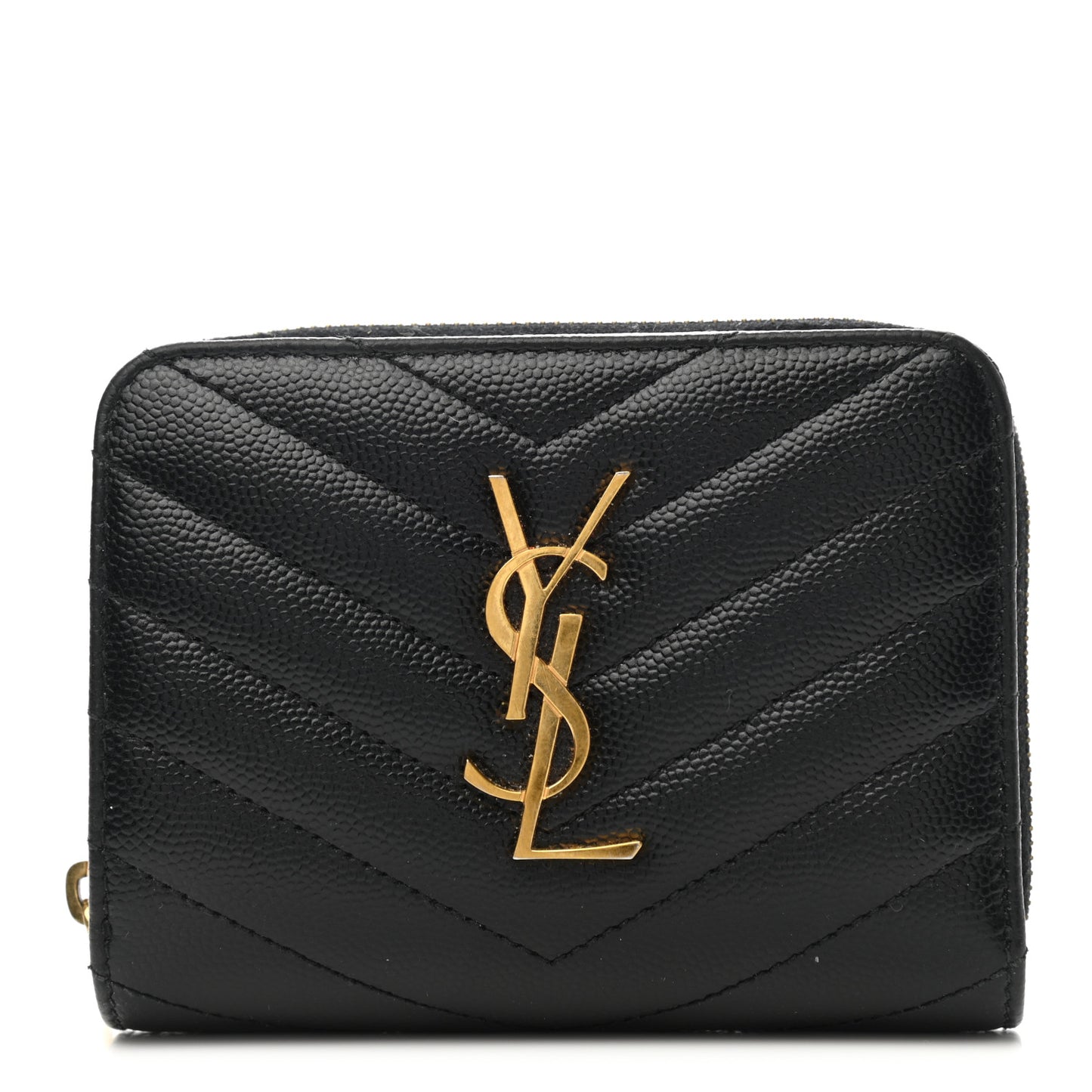 Grain De Poudre Matelasse Chevron Monogram Compact Zip Around Wallet Black