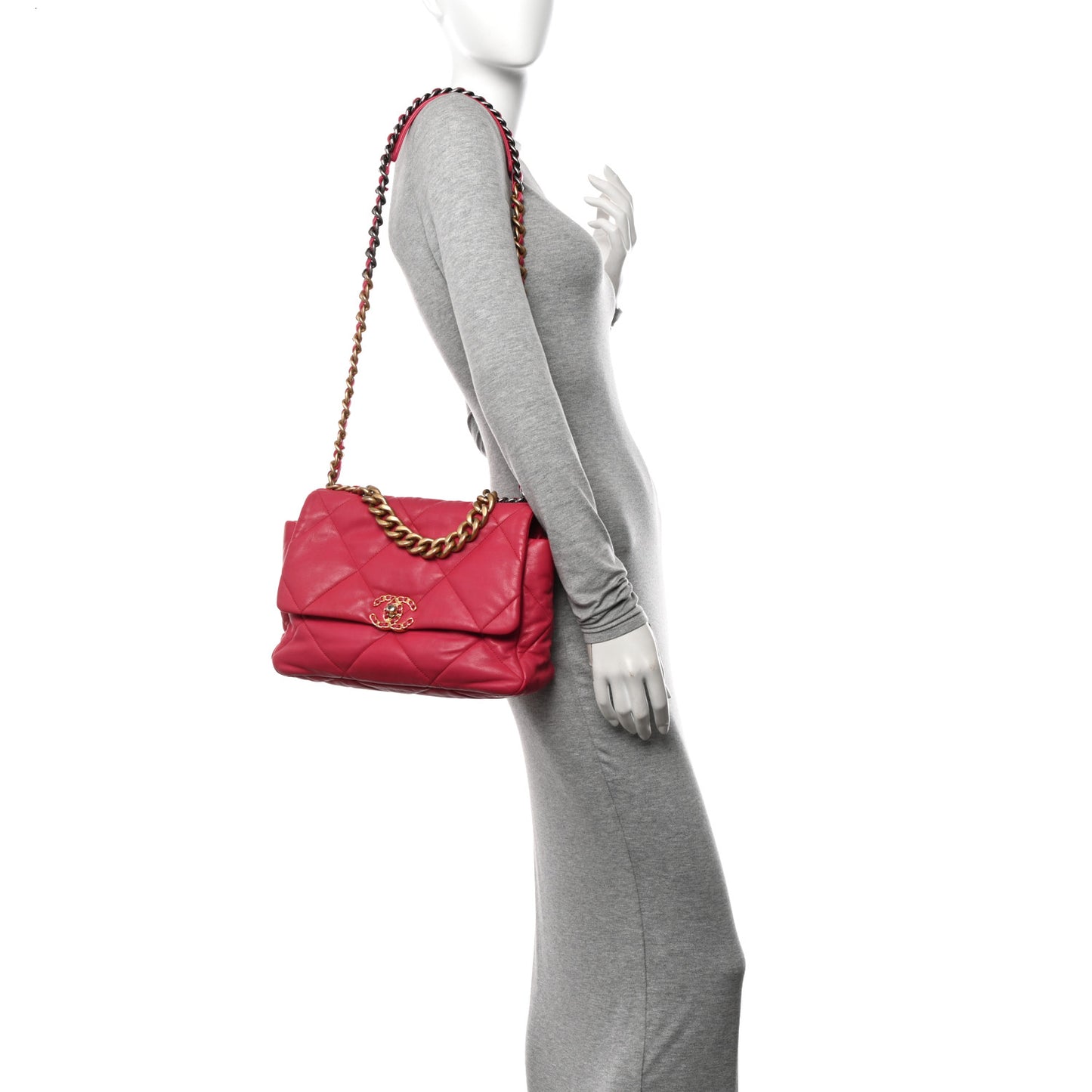 Goatskin Quilted Large Chanel 19 Flap Dark Pink