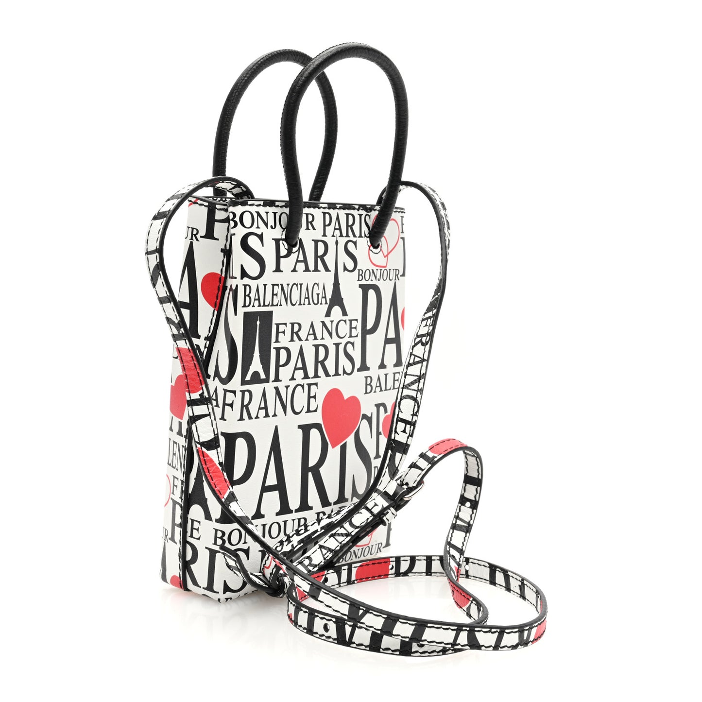 Calfskin Bonjour Paris Print Shopping Phone Holder Bag Paris Bonjour