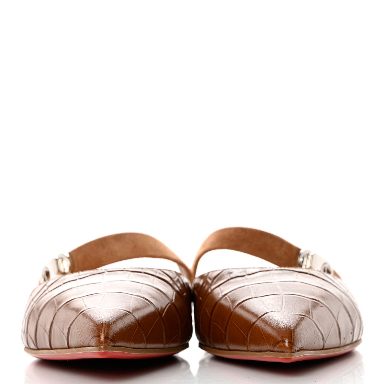 Christian Louboutin Calfskin Crocodile Embossed Choc Lock Flats 40 Biscotto 2 of 7