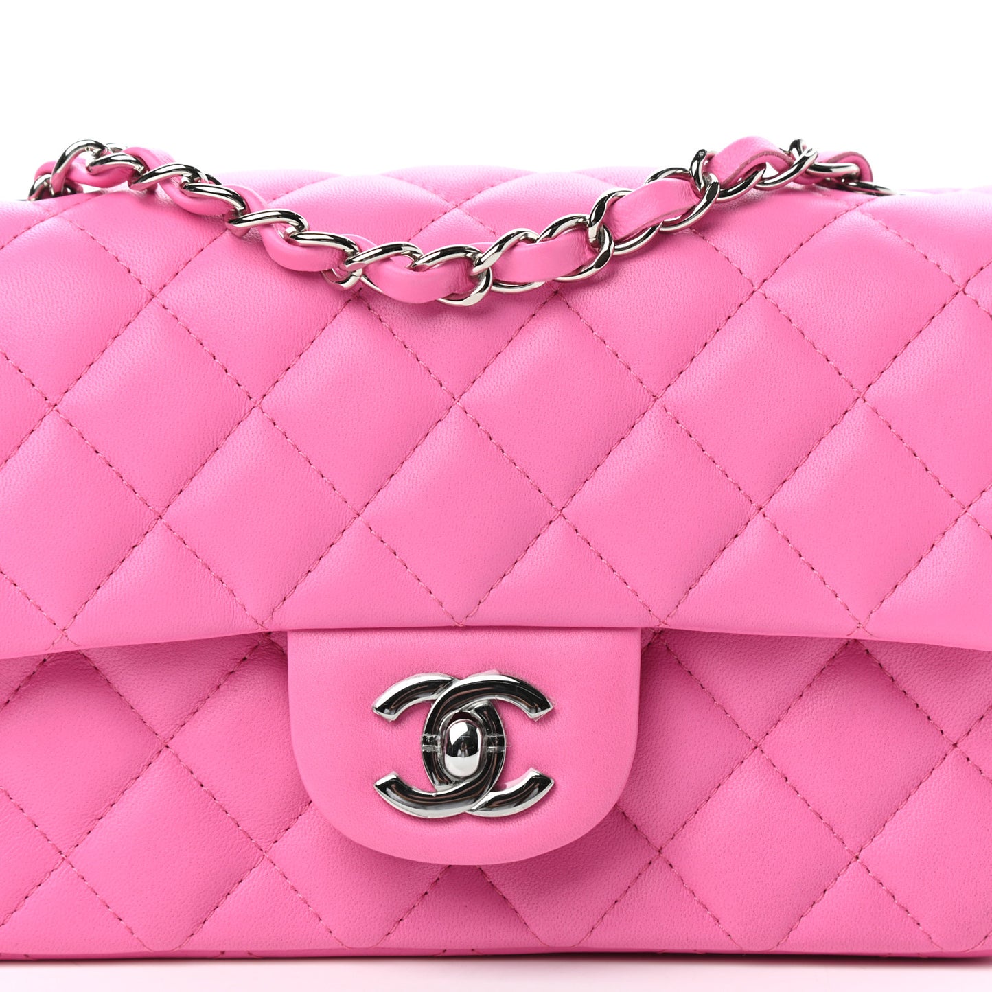 Lambskin Quilted Mini Rectangular Flap Neon Pink