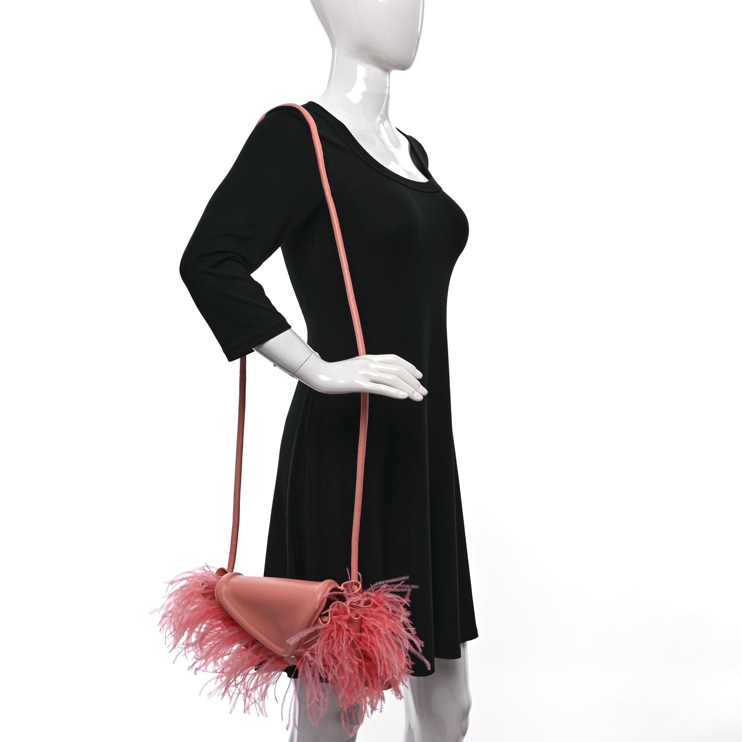 Lambskin Ostrich Feather Small Beak Triangle Flap Shoulder Bag Peachy Silver