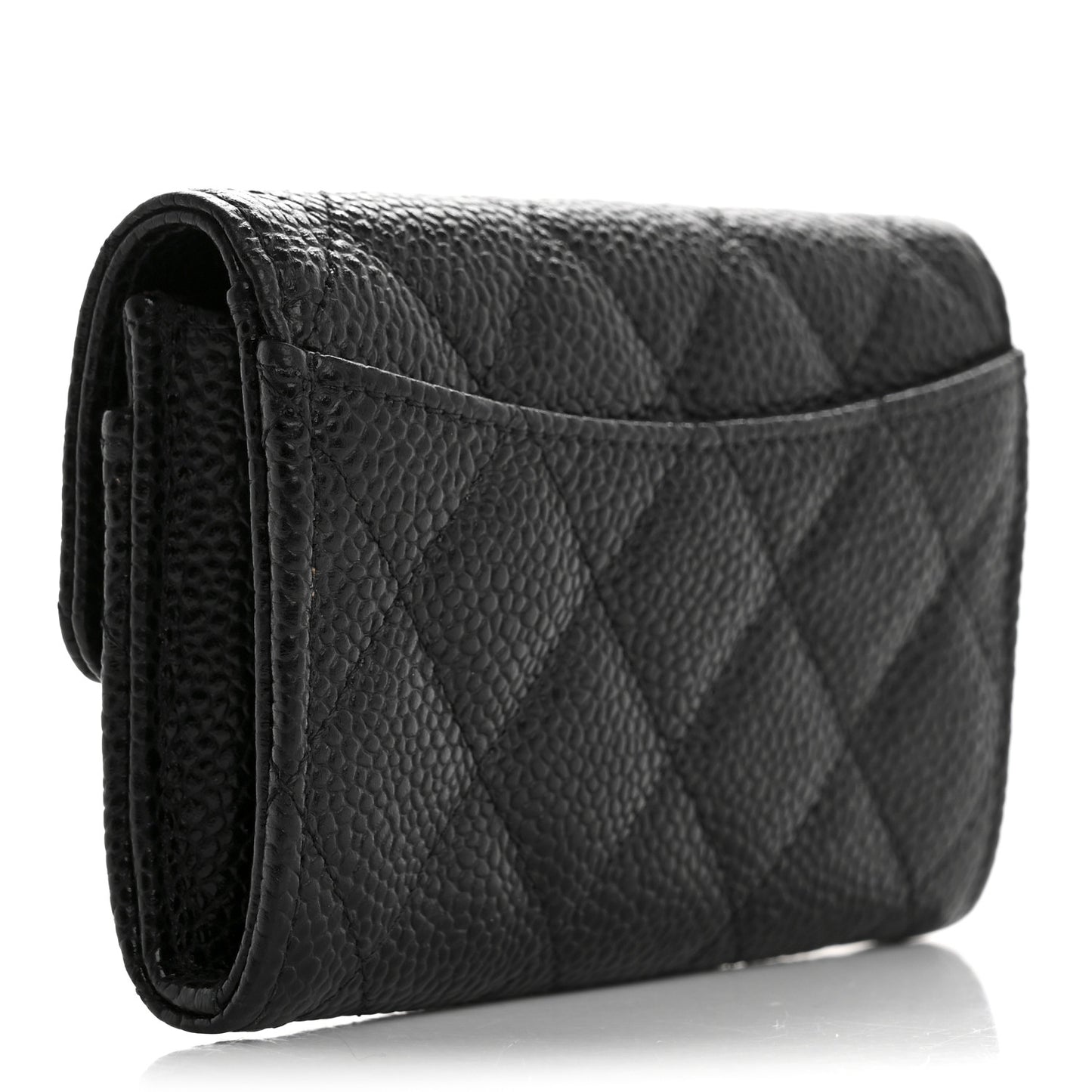 Caviar Quilted Flap Card Holder Wallet Black