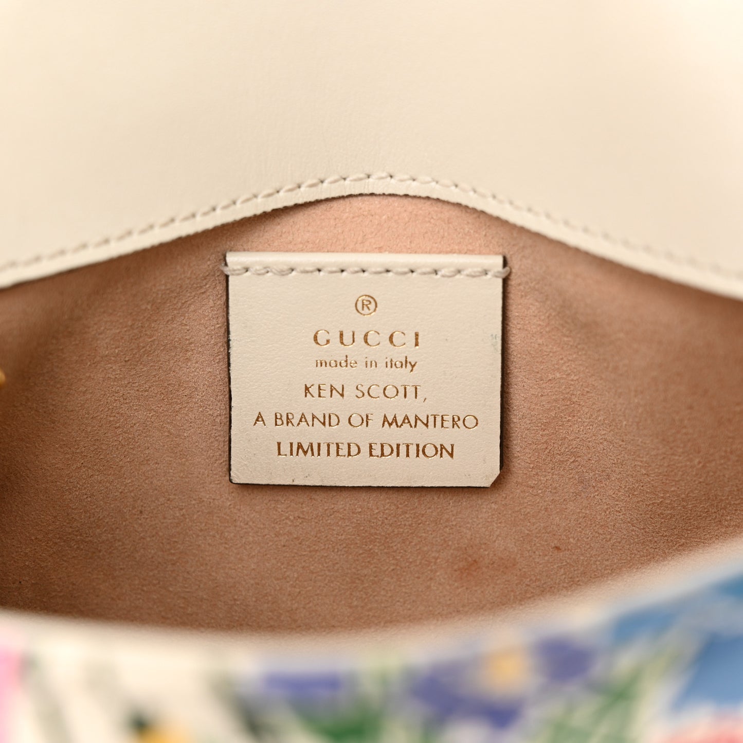 X KEN SCOTT Calfskin Matelasse Floral Print Super Mini GG Marmont Shoulder Bag Ivory Pink