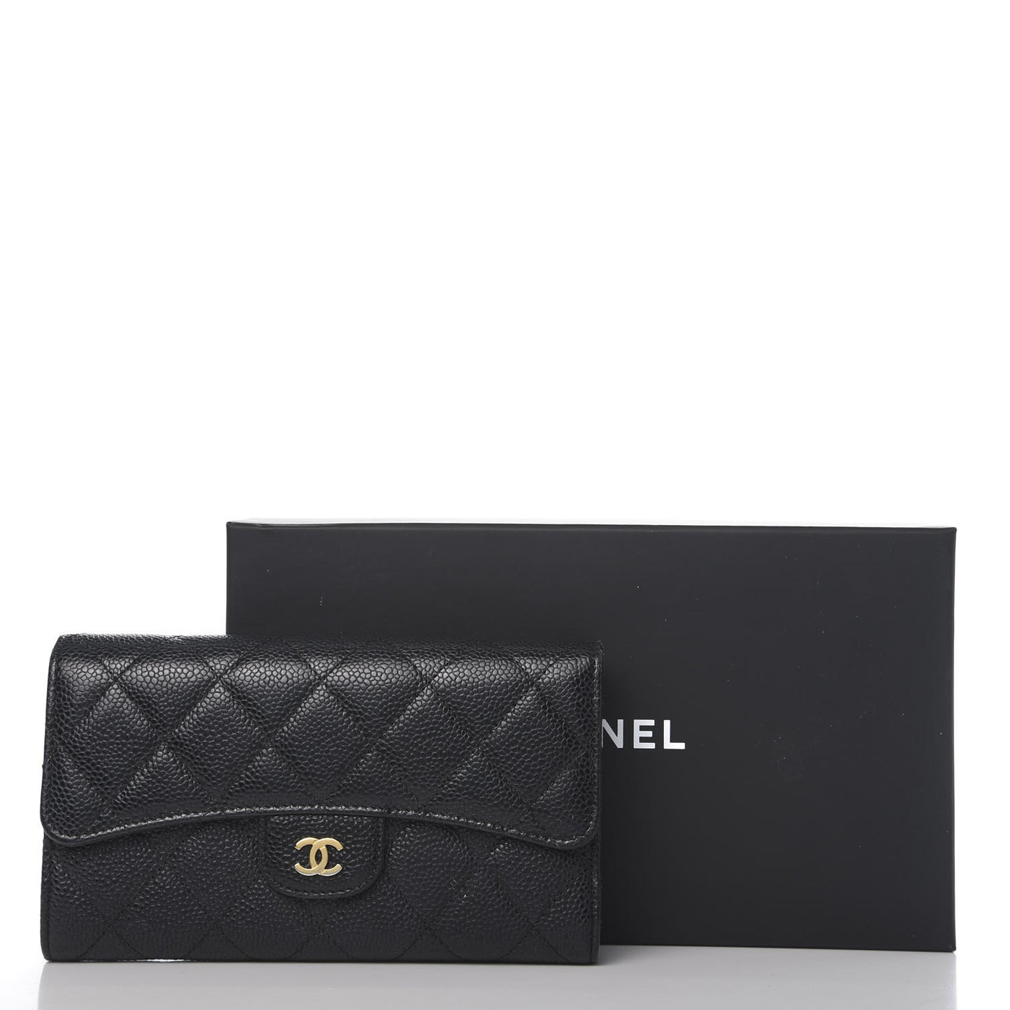 Caviar Quilted Long Flap Wallet Black