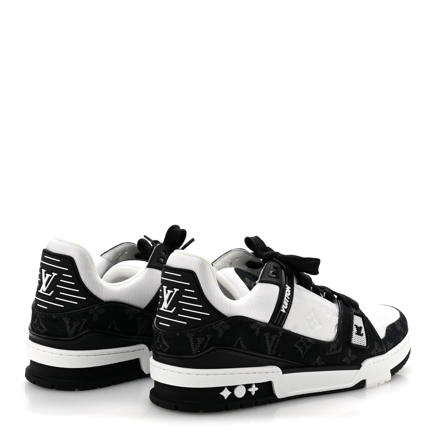 Calfskin Monogram Denim Mens LV Trainer Sneakers 9 Black