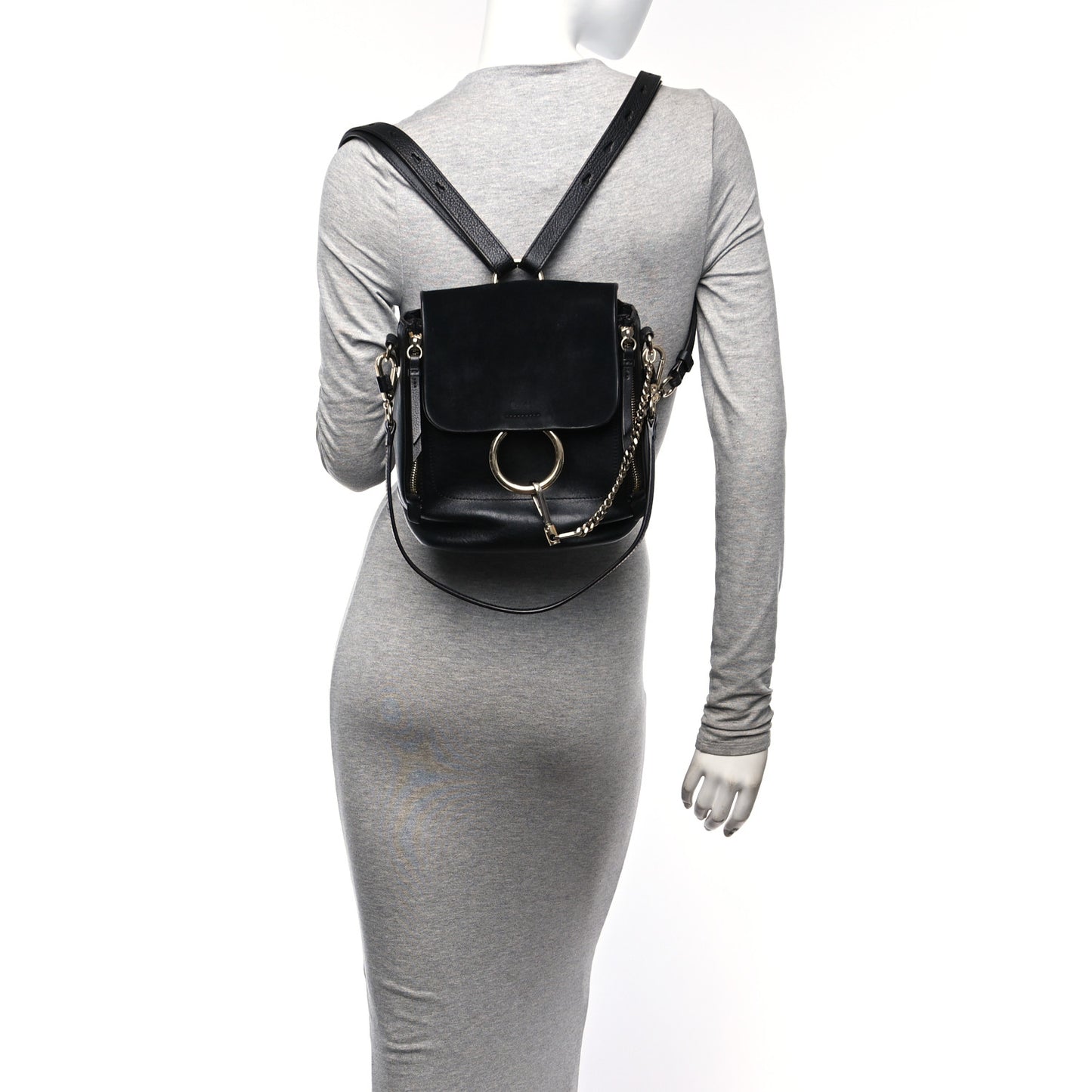 Suede Calfskin Small Faye Backpack Black
