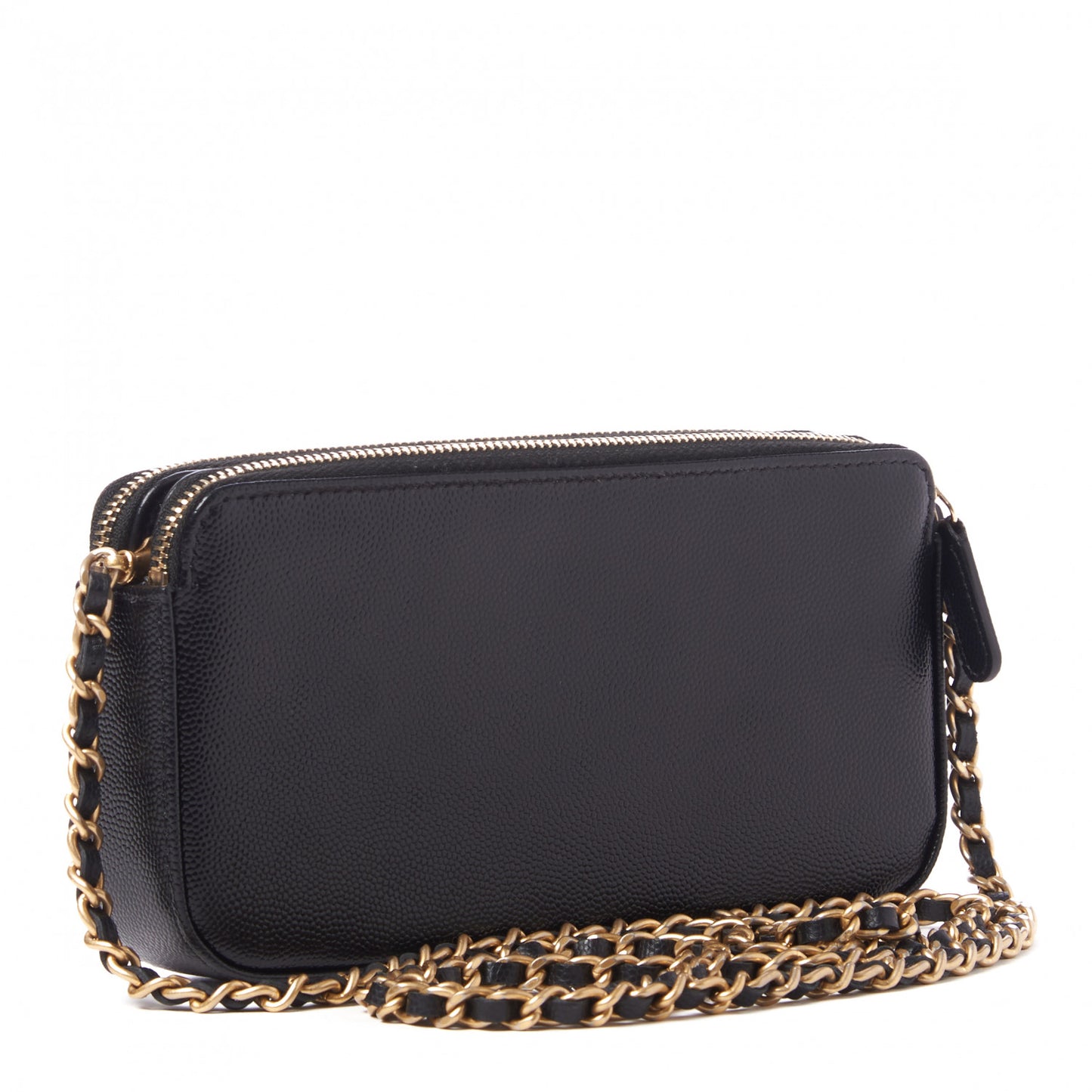 Caviar Studded Small Deauville Clutch With Chain Black