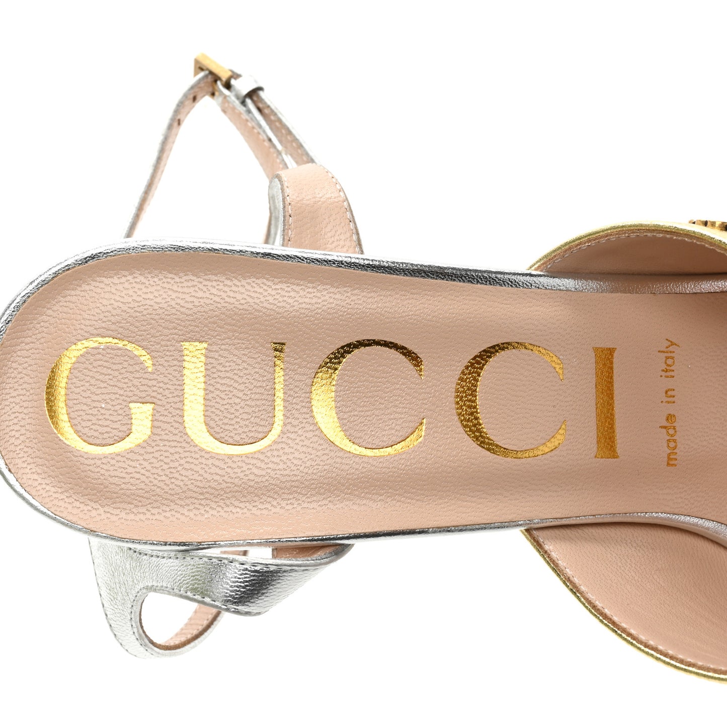 Metallic Nappa Double G 40/135mm Platform Sandals 39 Gold Silver